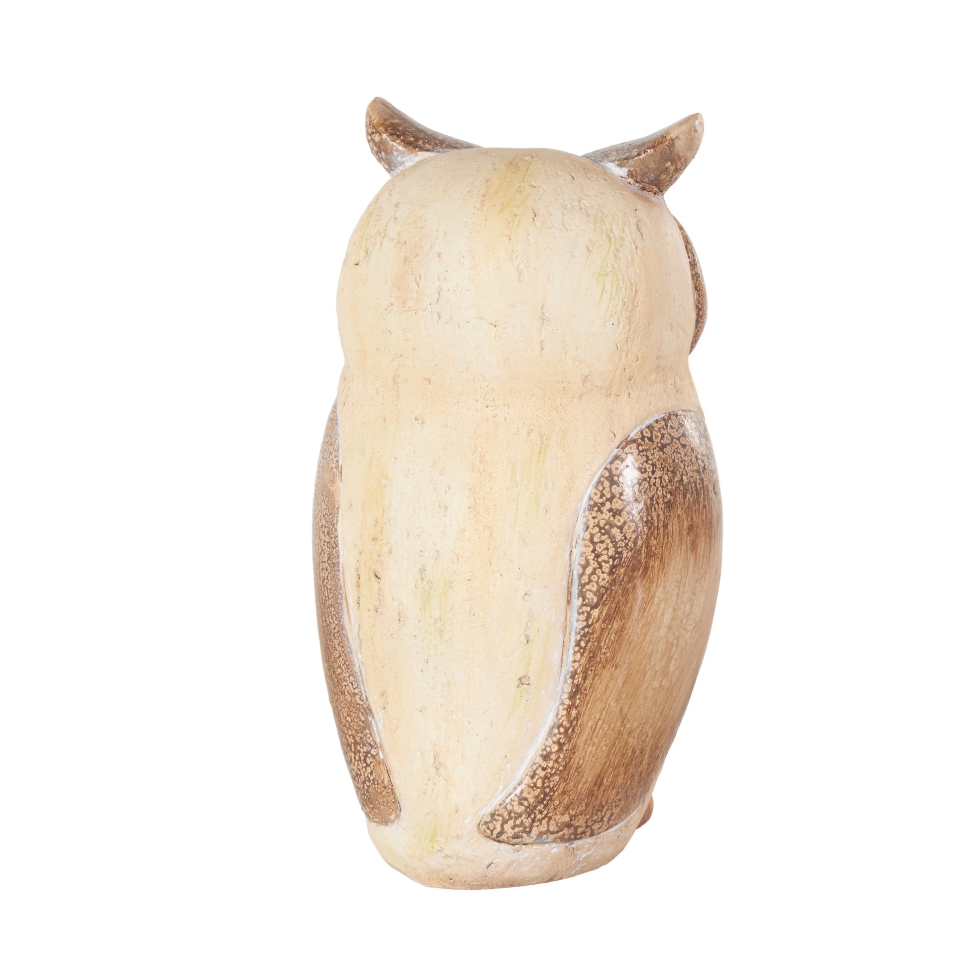 Owl Cream Magnesium Oxide Decorative Garden Sculpture with Brown Accents