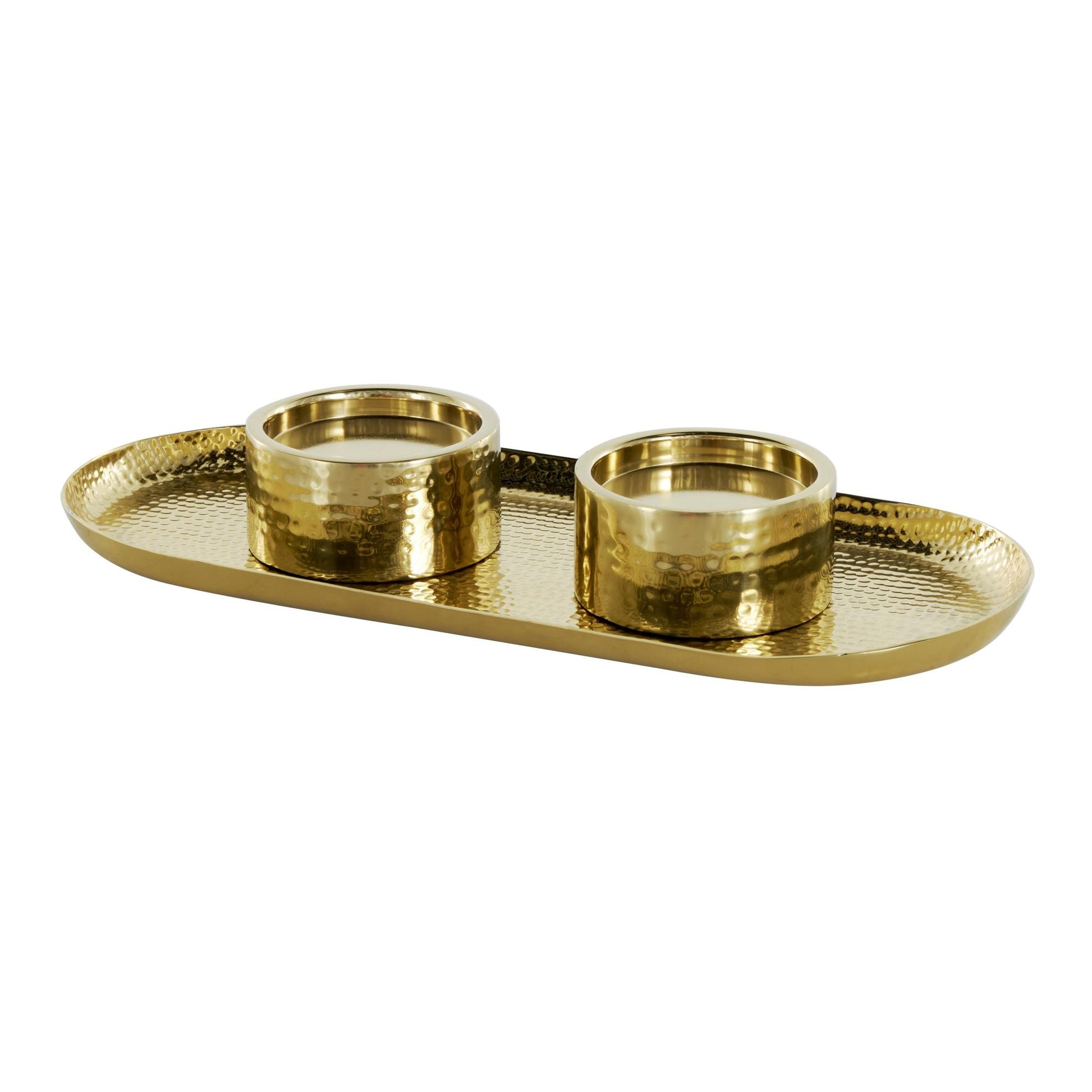 Stainless Steel Metal Hammered Decorative Candle Holder with Oval Tray Plate