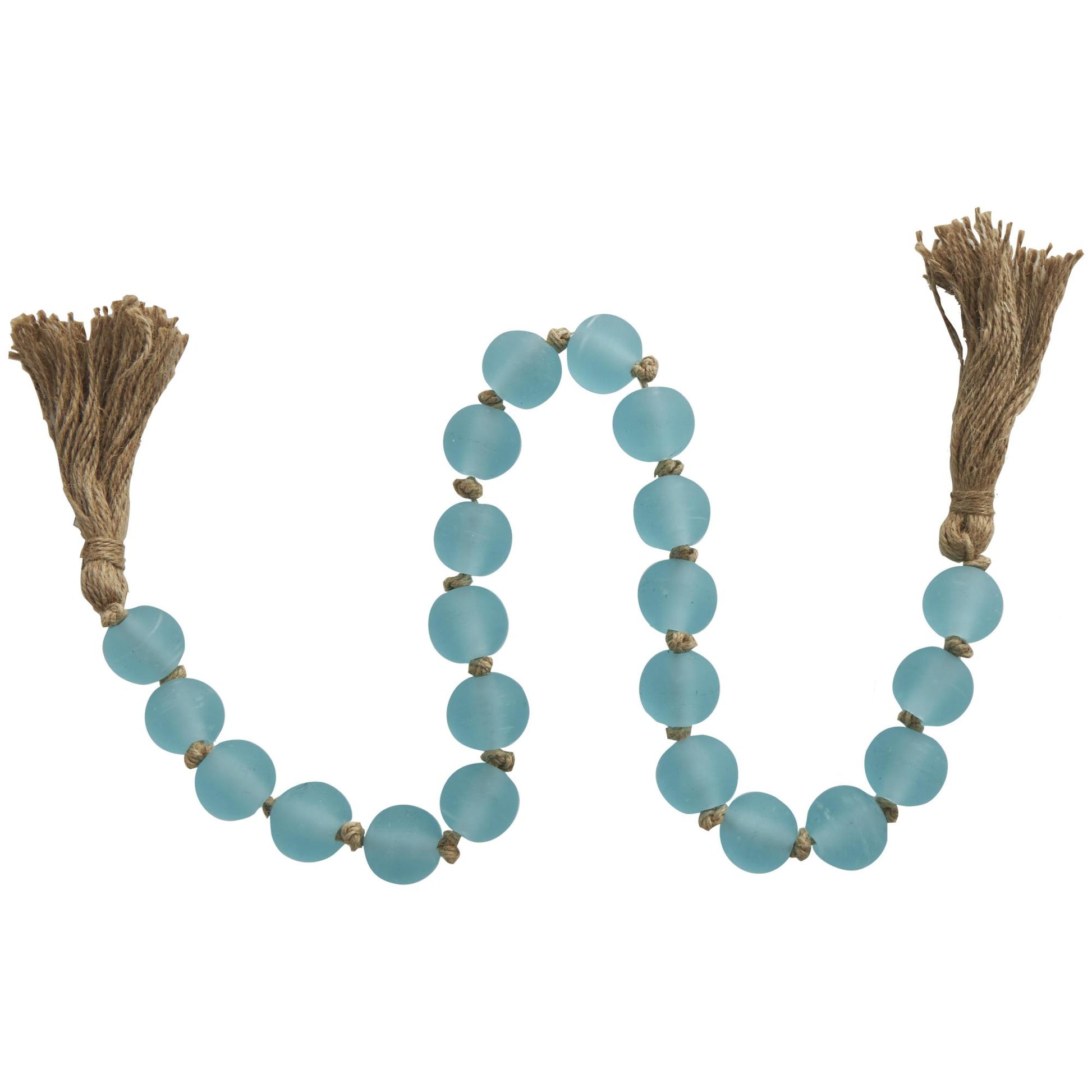 Glass Handmade Round Beaded Garland with Tassel with Knotted Brown Jute