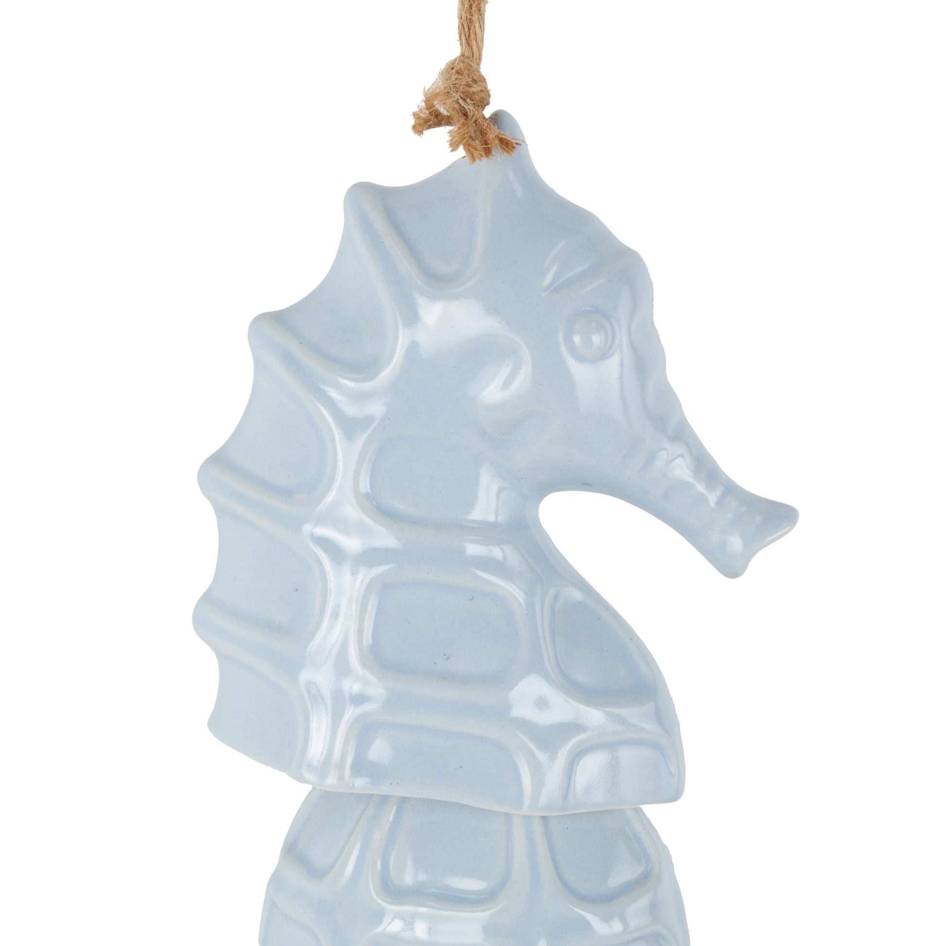 Sea Horse Blue Ceramic Indoor Outdoor Windchime with Brown Rope