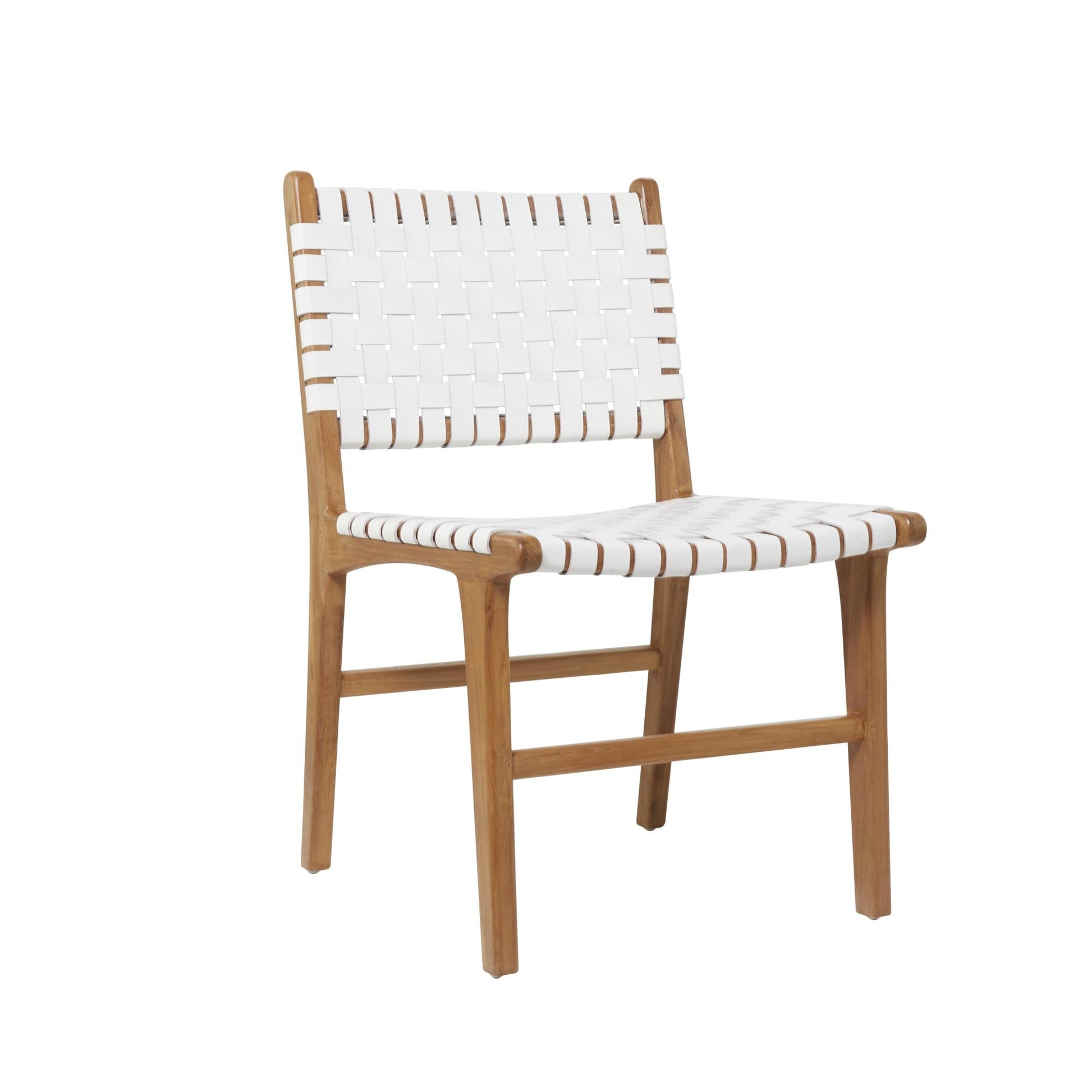 Leather Handmade Woven Kitchen Dining Chair with Teak Wood Frame