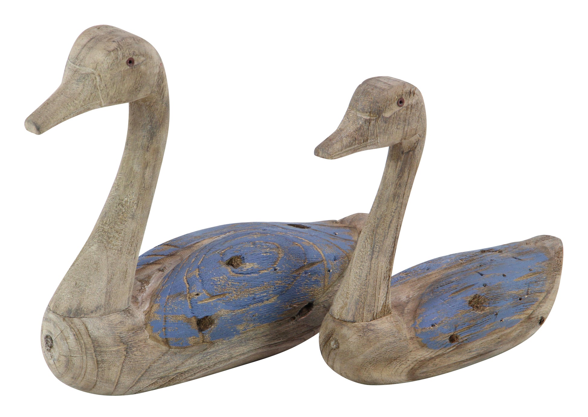 Set of 2 Duck Wood Decorative Garden Sculpture