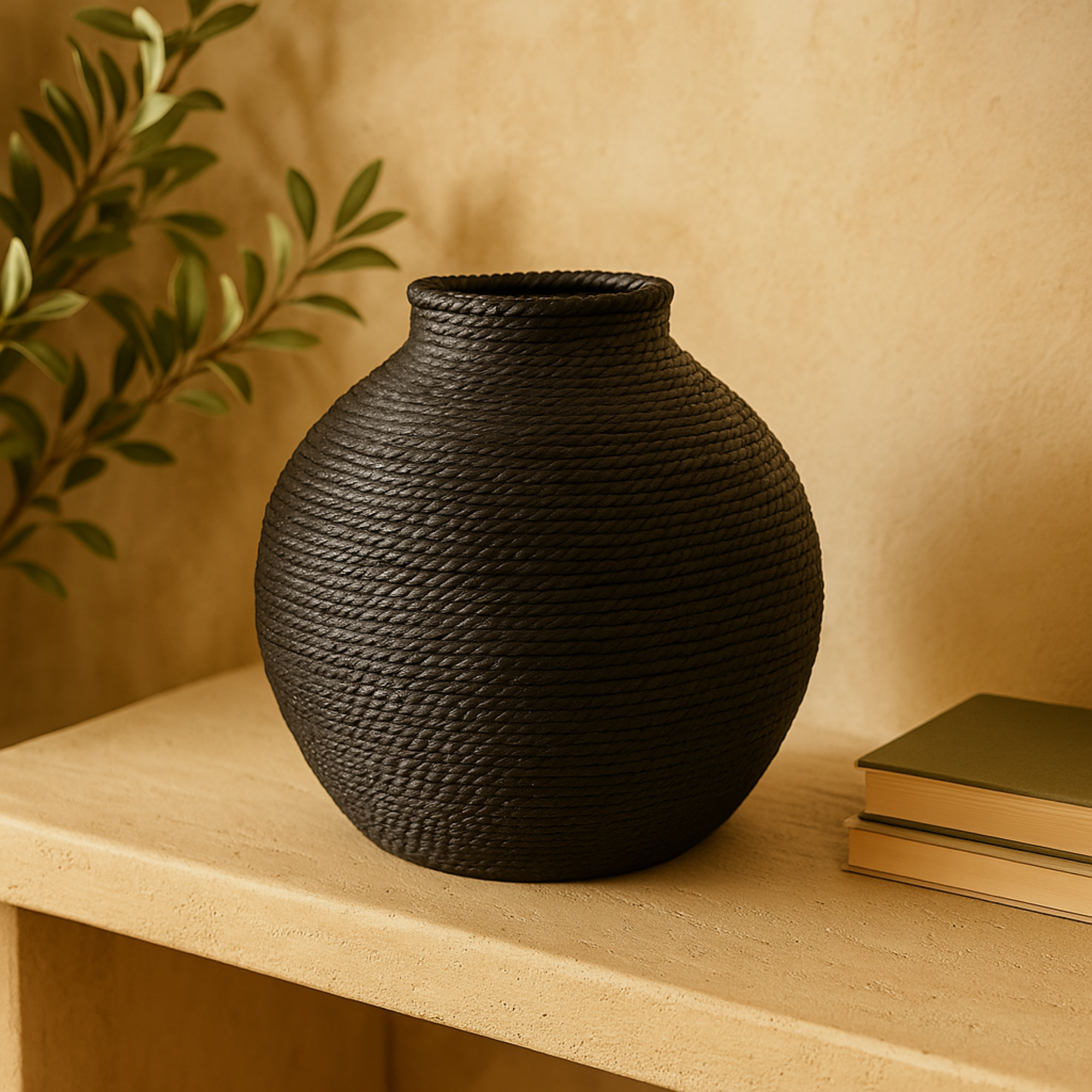 Black Metal Handmade Wrapped Pot Decorative Vase