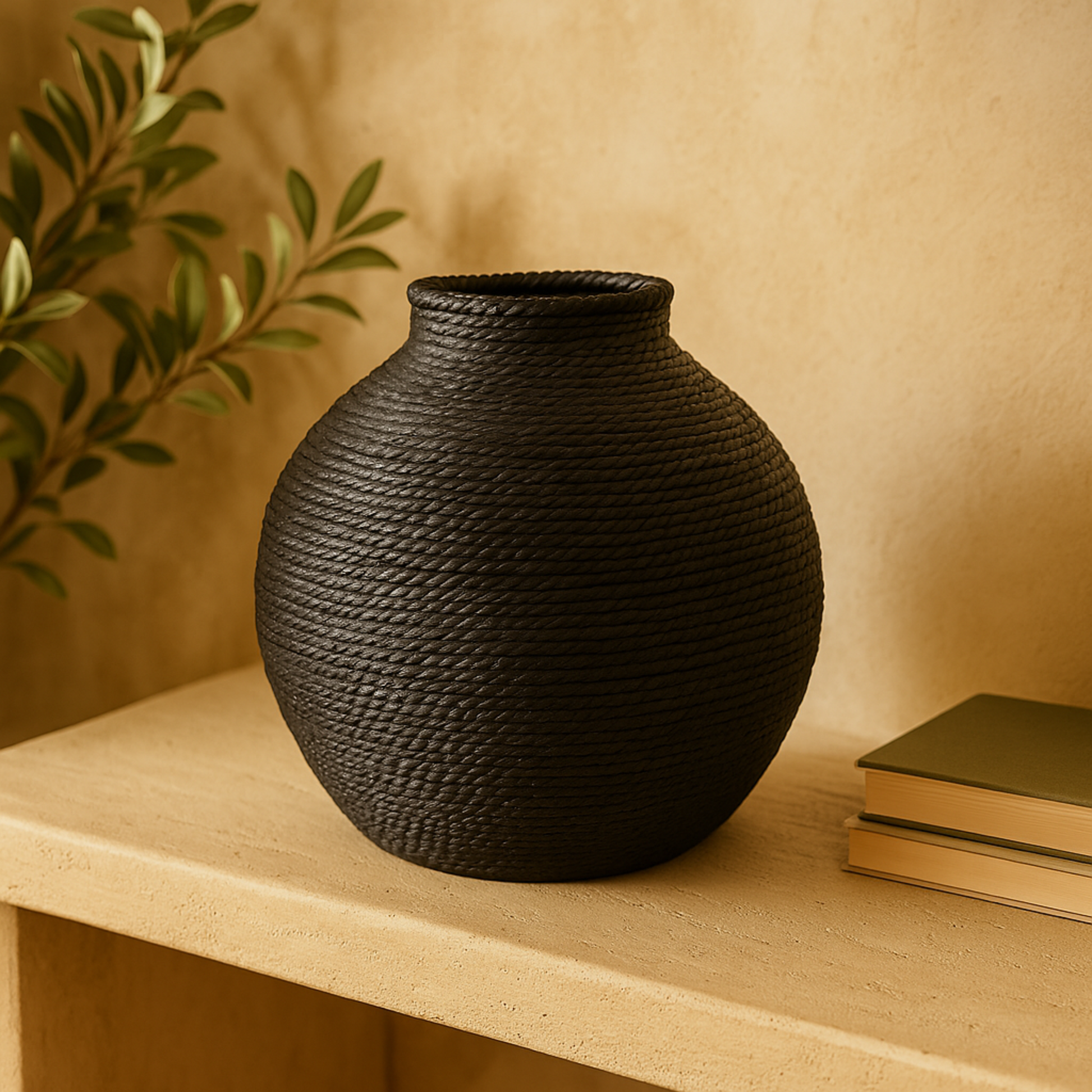 Black Metal Handmade Wrapped Pot Decorative Vase