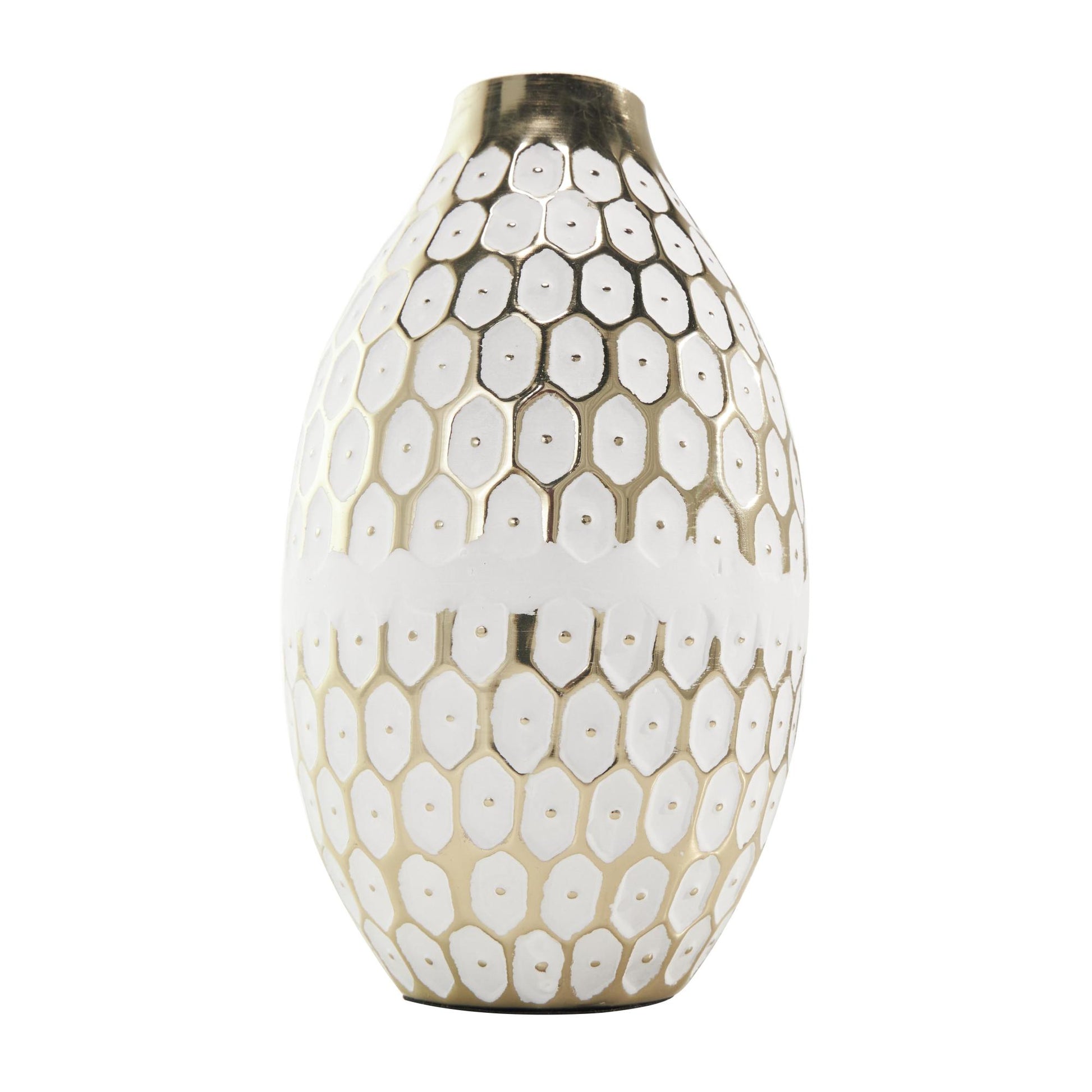 Geometric Gold Metal Geometric Dot Decorative Vase with White Accents