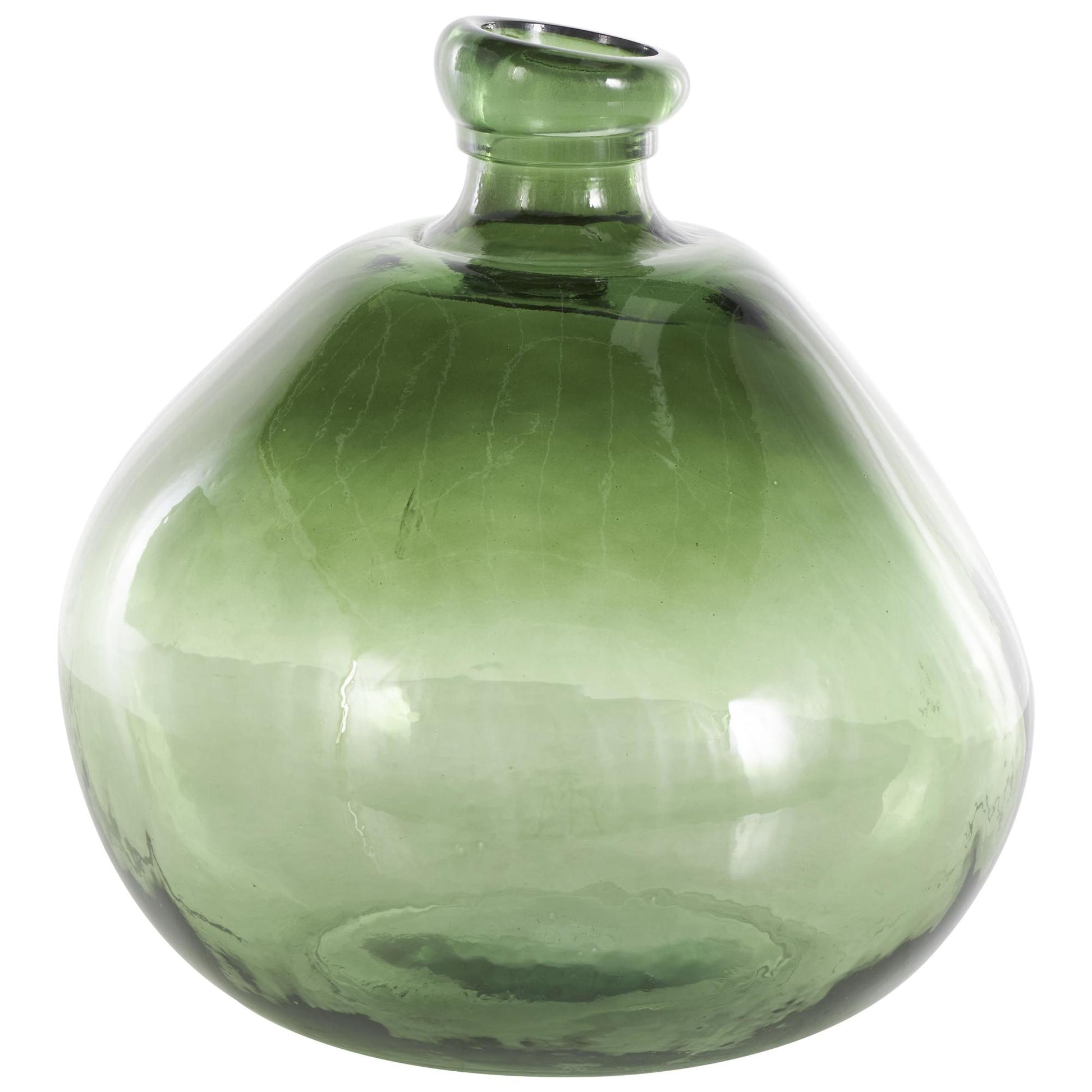 Recycled Glass Handmade Wide Spanish Bottle Decorative Vase 13" x 13" x 13"