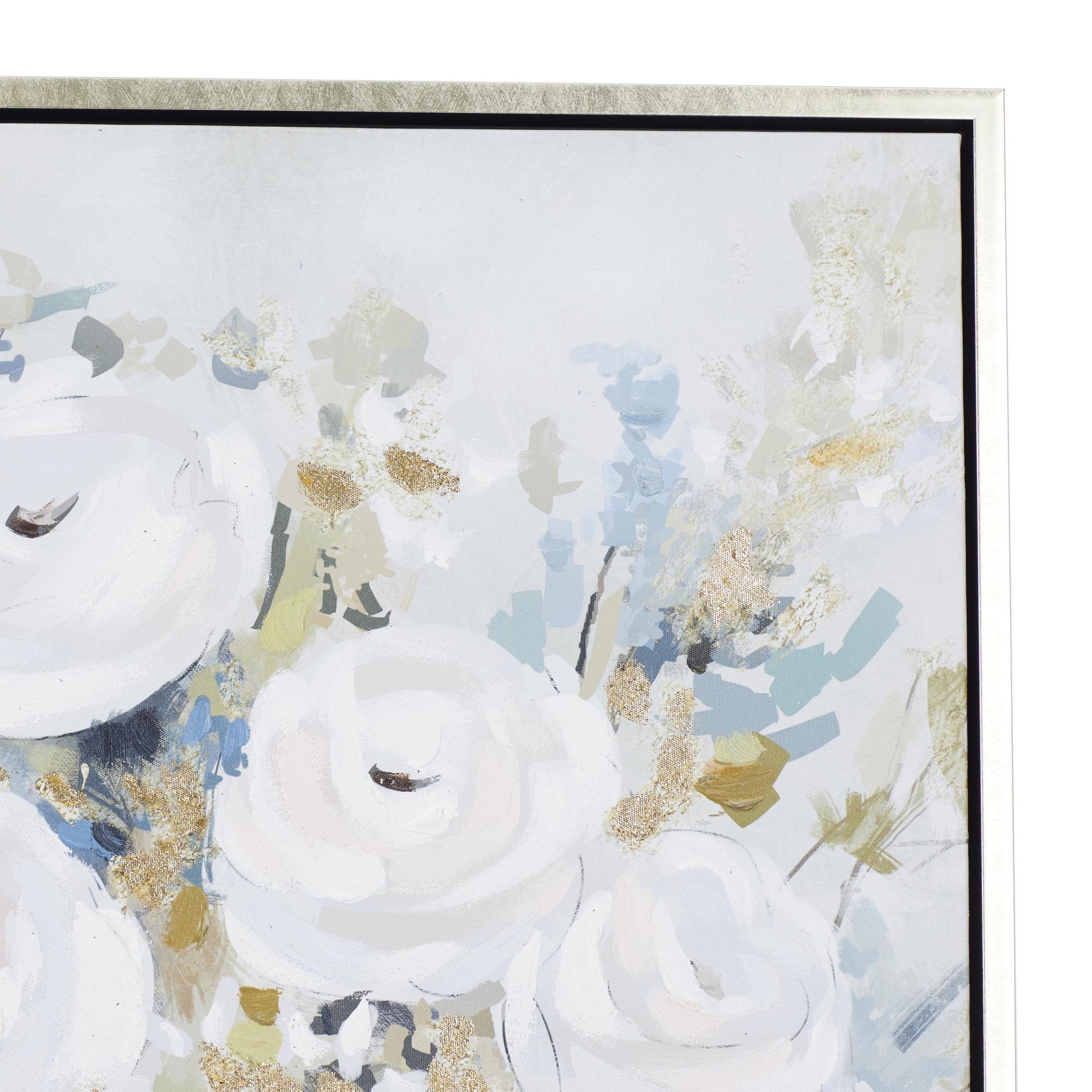 Floral White Canvas Bouquet Living Room Framed Wall Art with Silver Frame