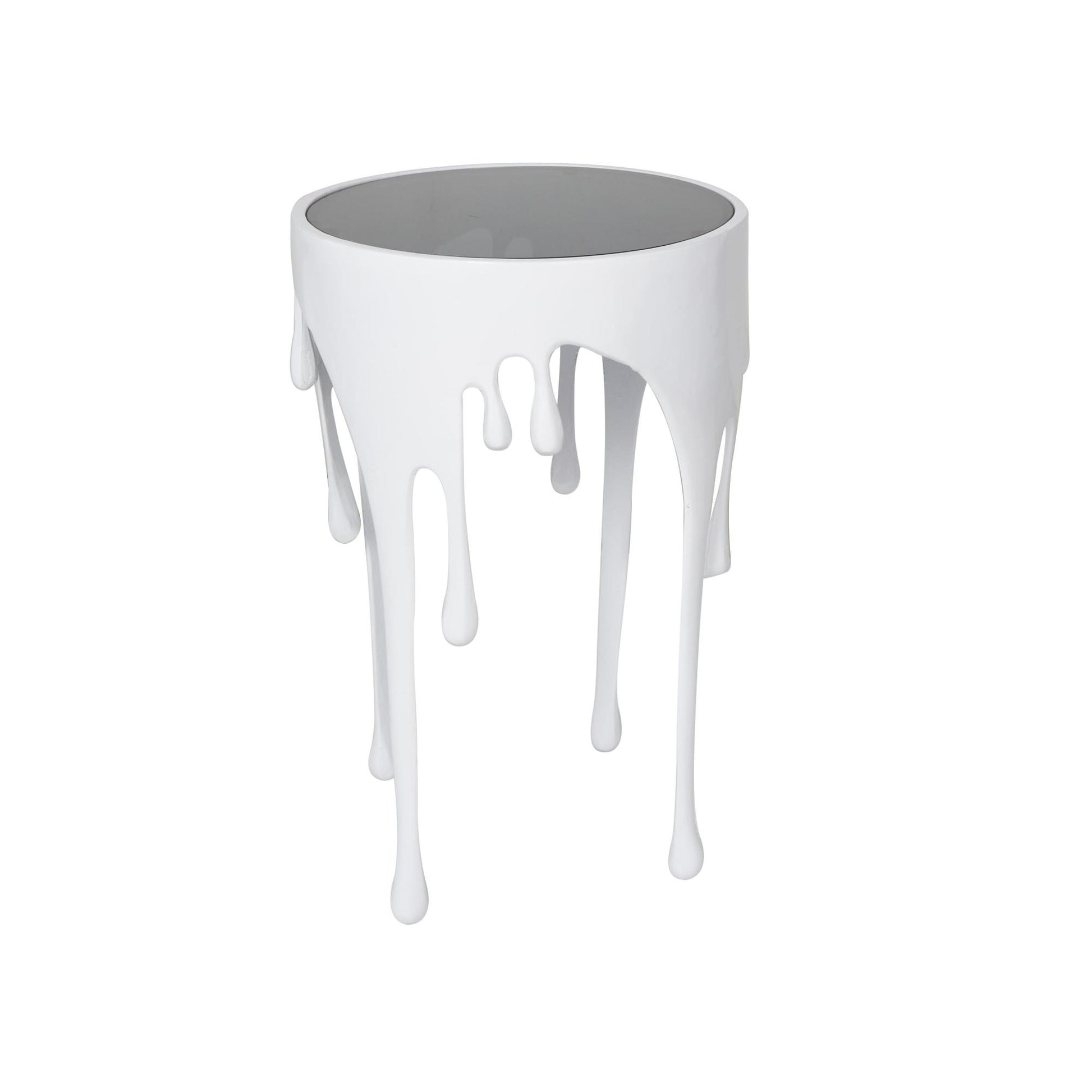 Abstract Aluminum Metal Drip Side End Accent Table with Melting Design and Shaded Glass Top