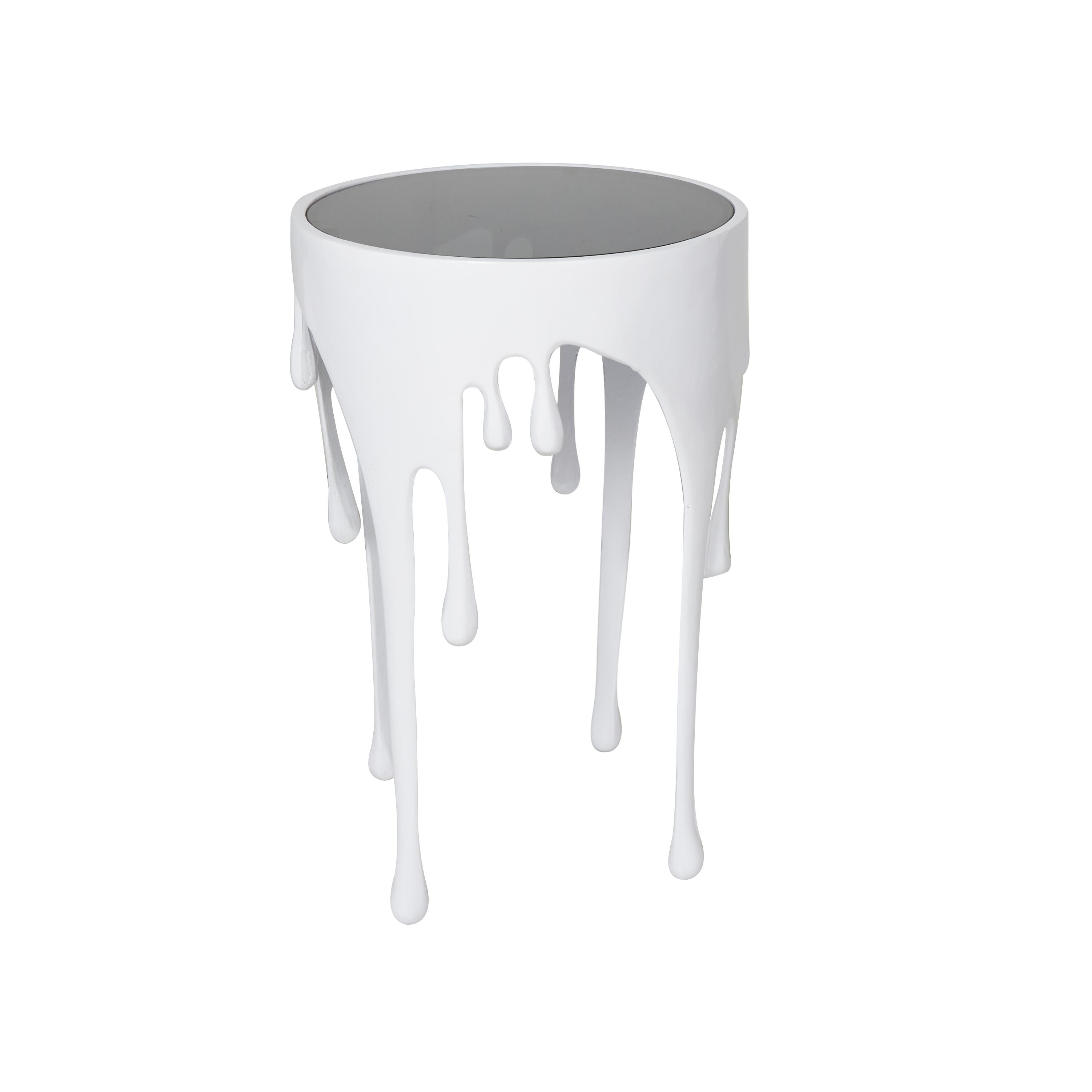 Abstract Aluminum Metal Drip Side End Accent Table with Melting Design and Shaded Glass Top