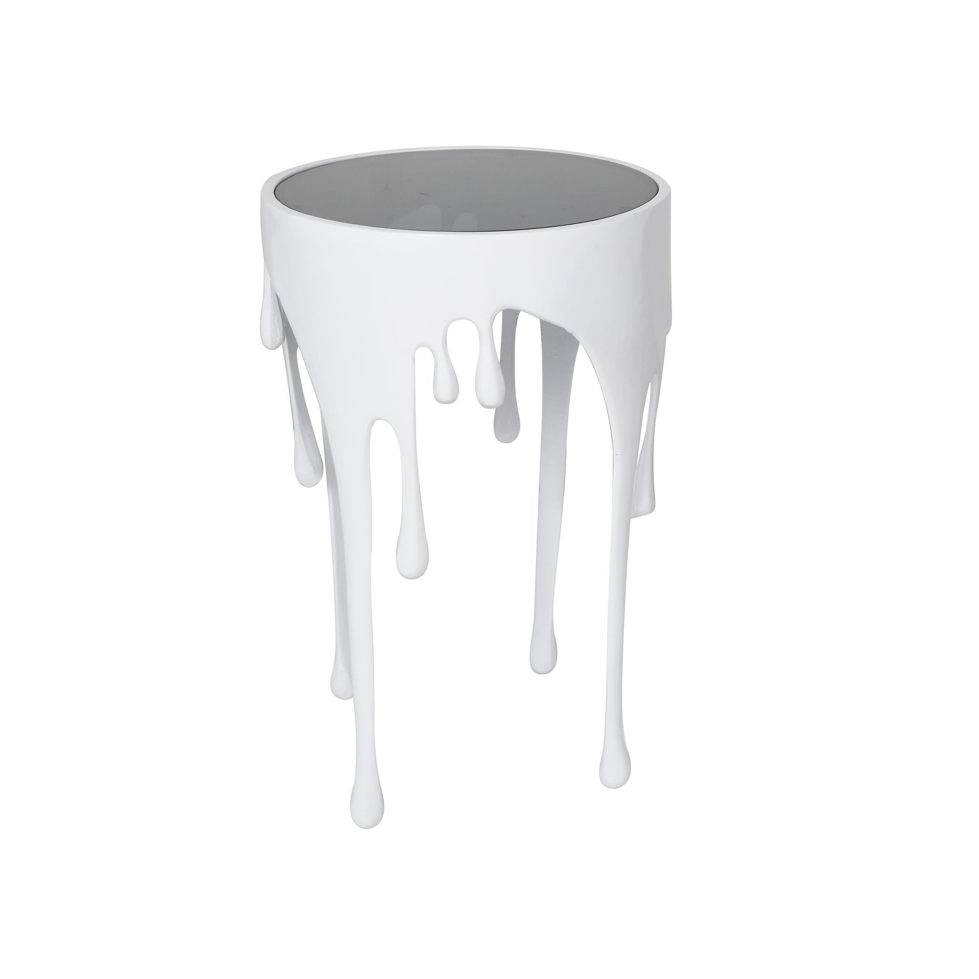 Abstract Aluminum Metal Drip Side End Accent Table with Melting Design and Shaded Glass Top