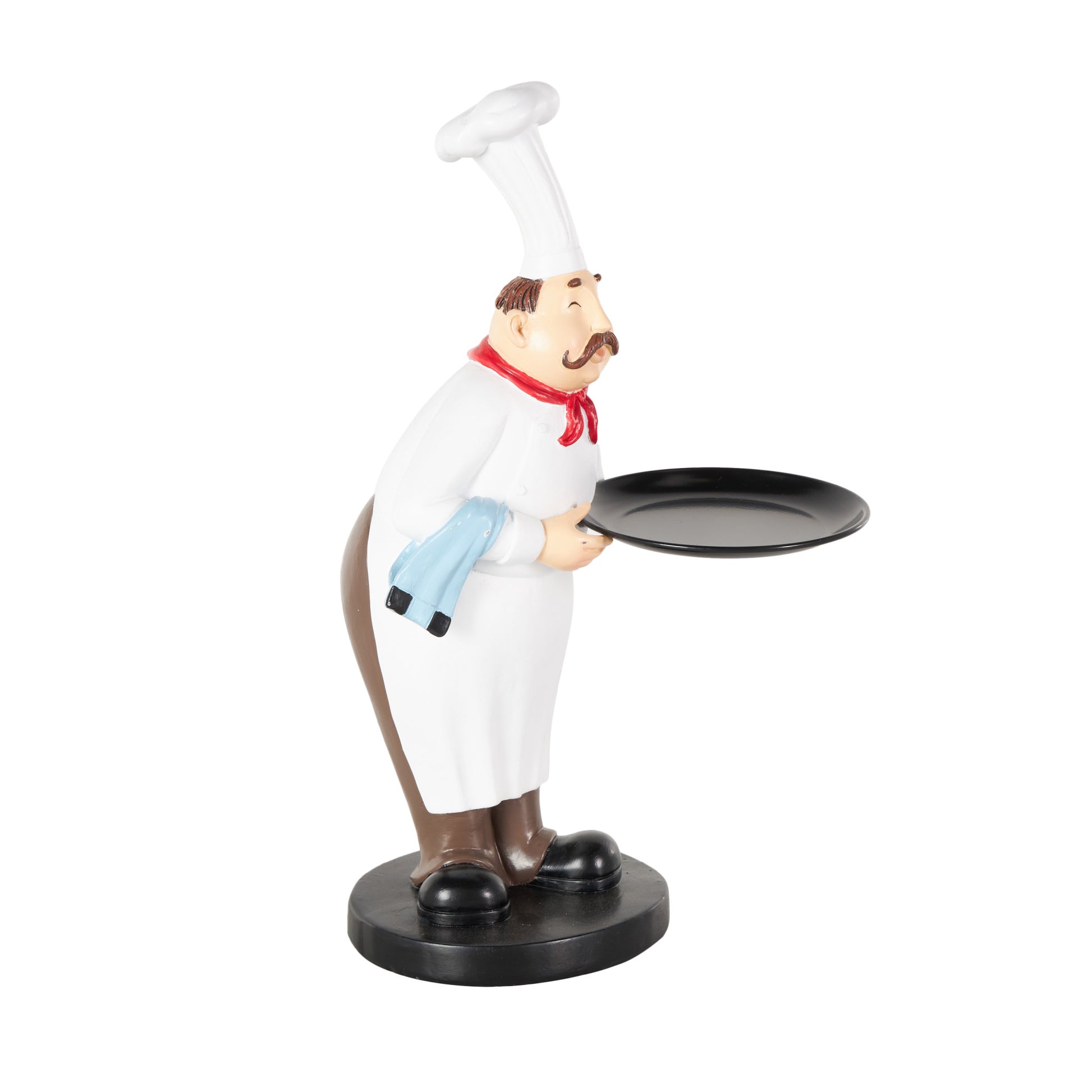 Chef White Polystone Kitchen Decorative Figurine Decorative Sculpture with Black Tray