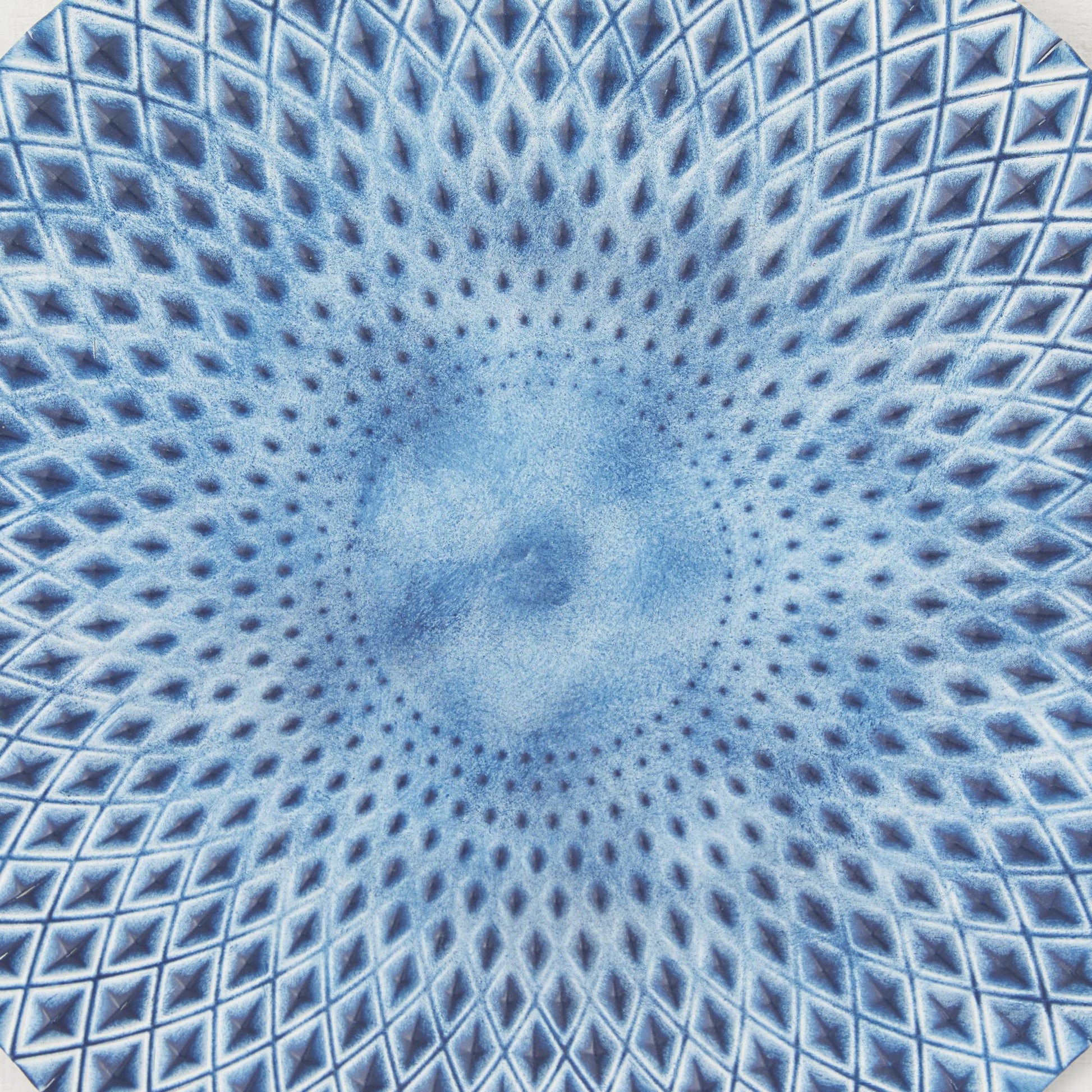 Set of 4 Starburst Blue Metal 3D Spiral Plate Living Room Framed Wall Art with Black Wood Frames