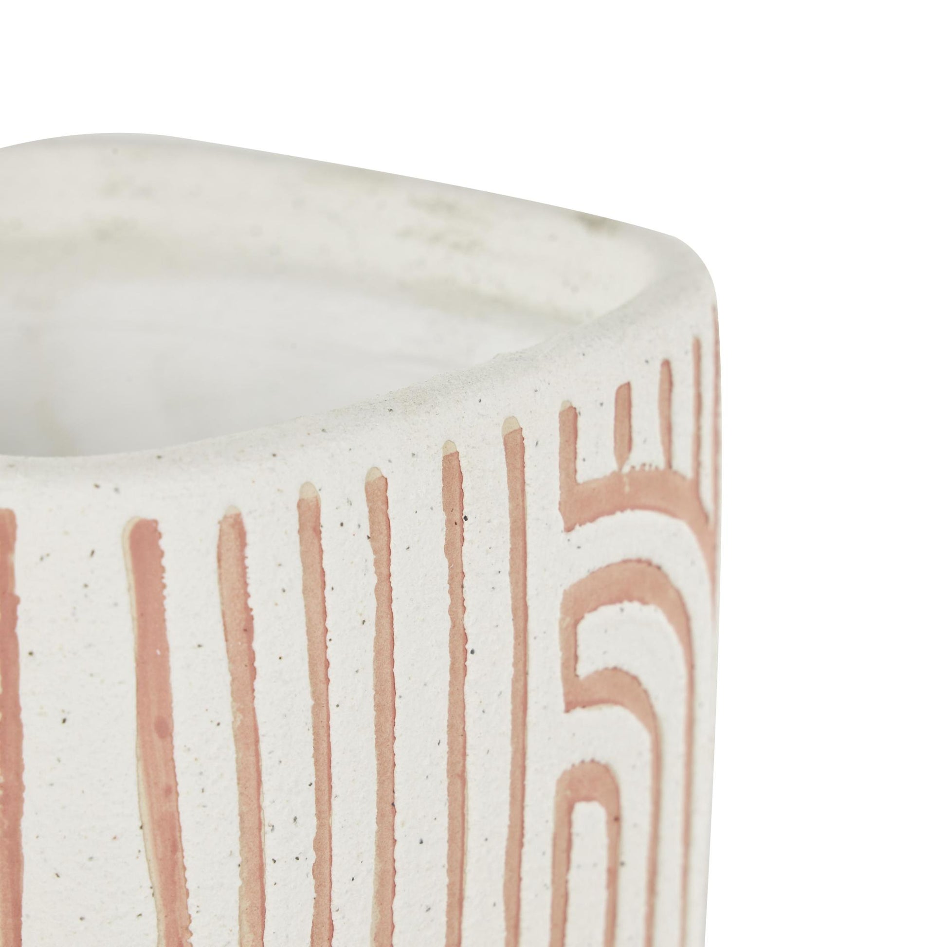 Set of 3 Geometric Ceramic Arched Patterned Indoor Outdoor Planter with Attached Saucer