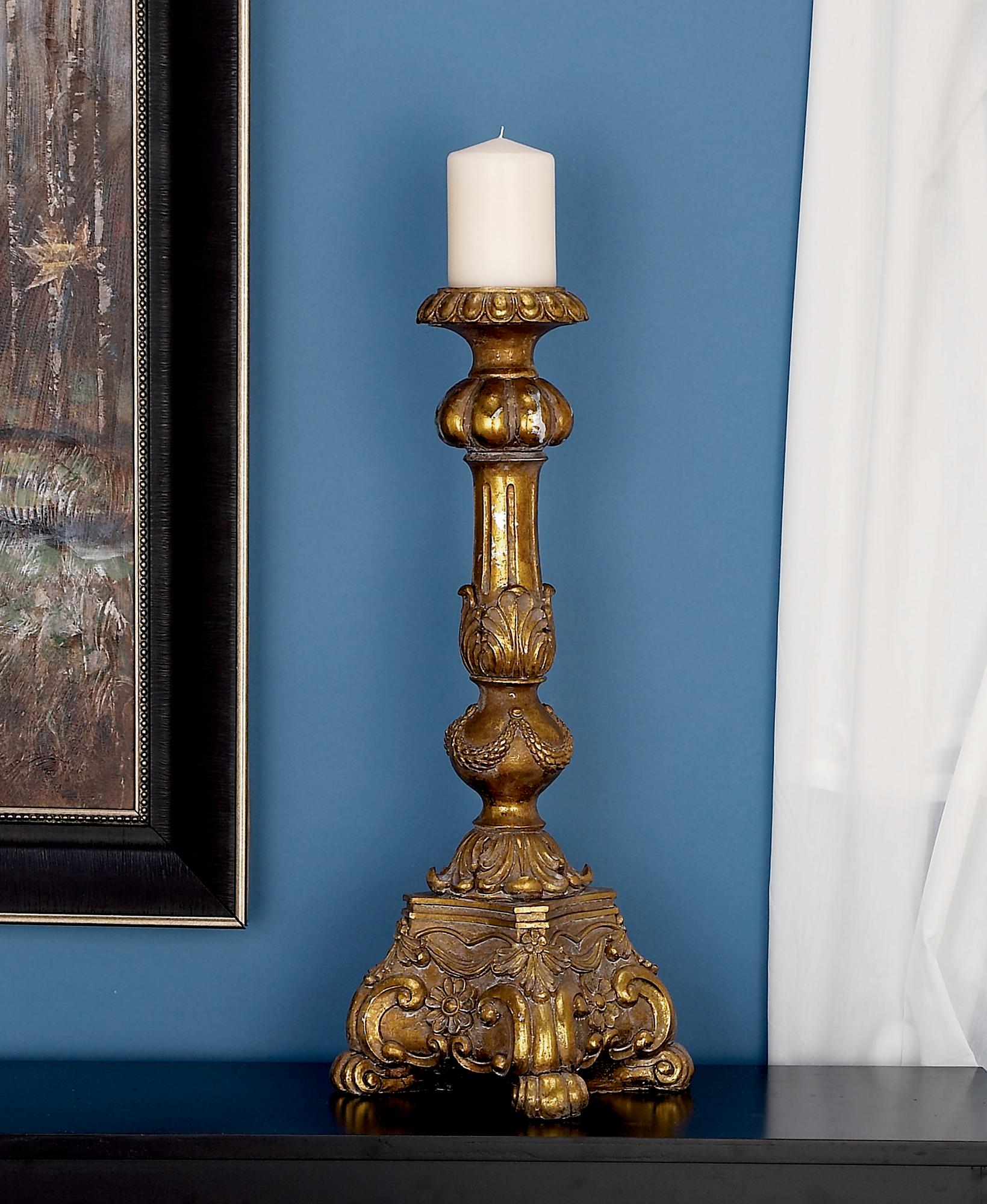 Gold Polystone Tall Standing Decorative Candle Holder