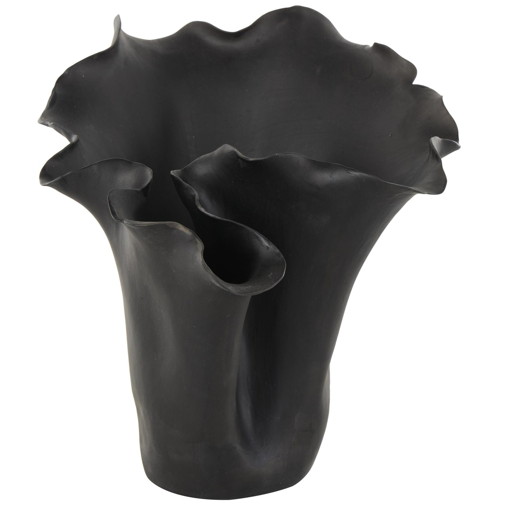 Abstract Ceramic Floral Inspired Decorative Vase with Wavy Folded Rim