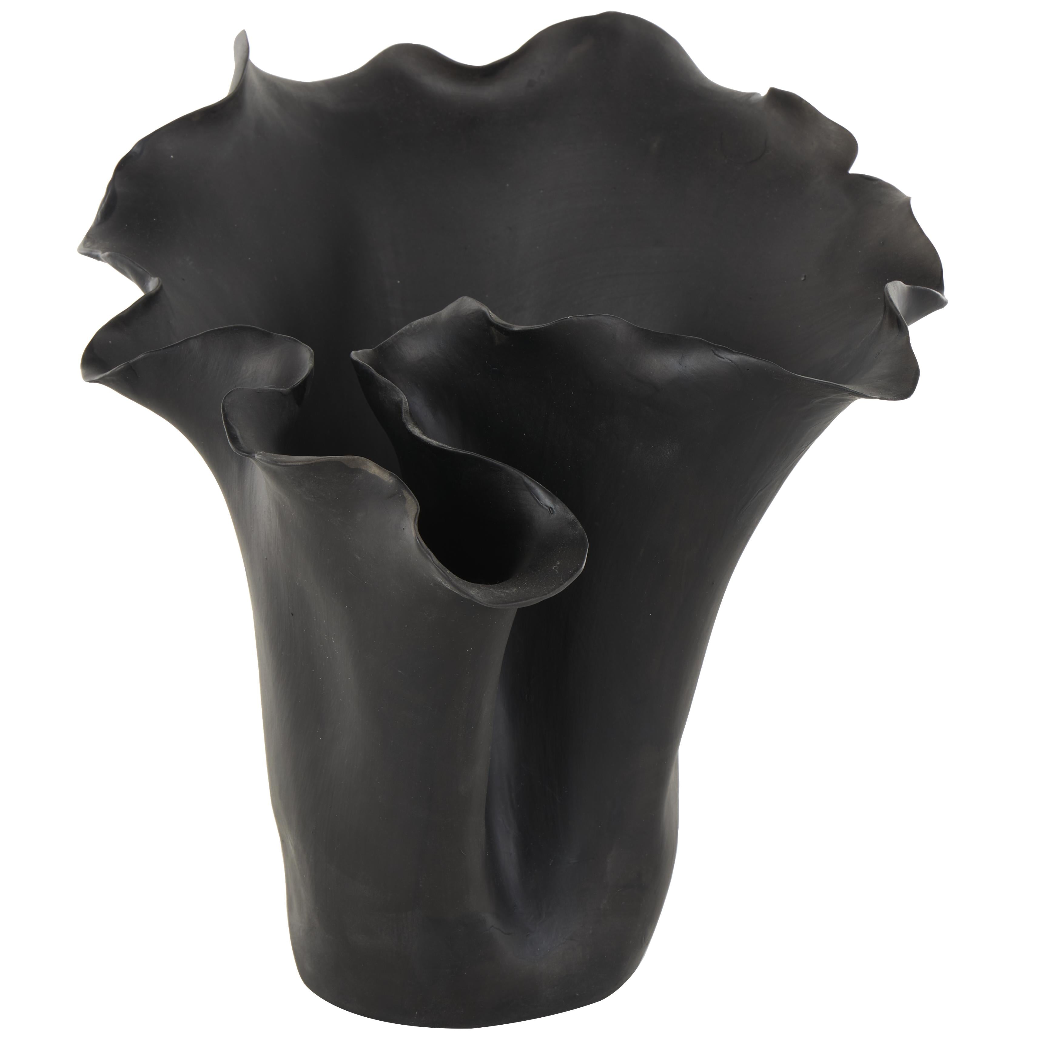 Abstract Ceramic Floral Inspired Decorative Vase with Wavy Folded Rim