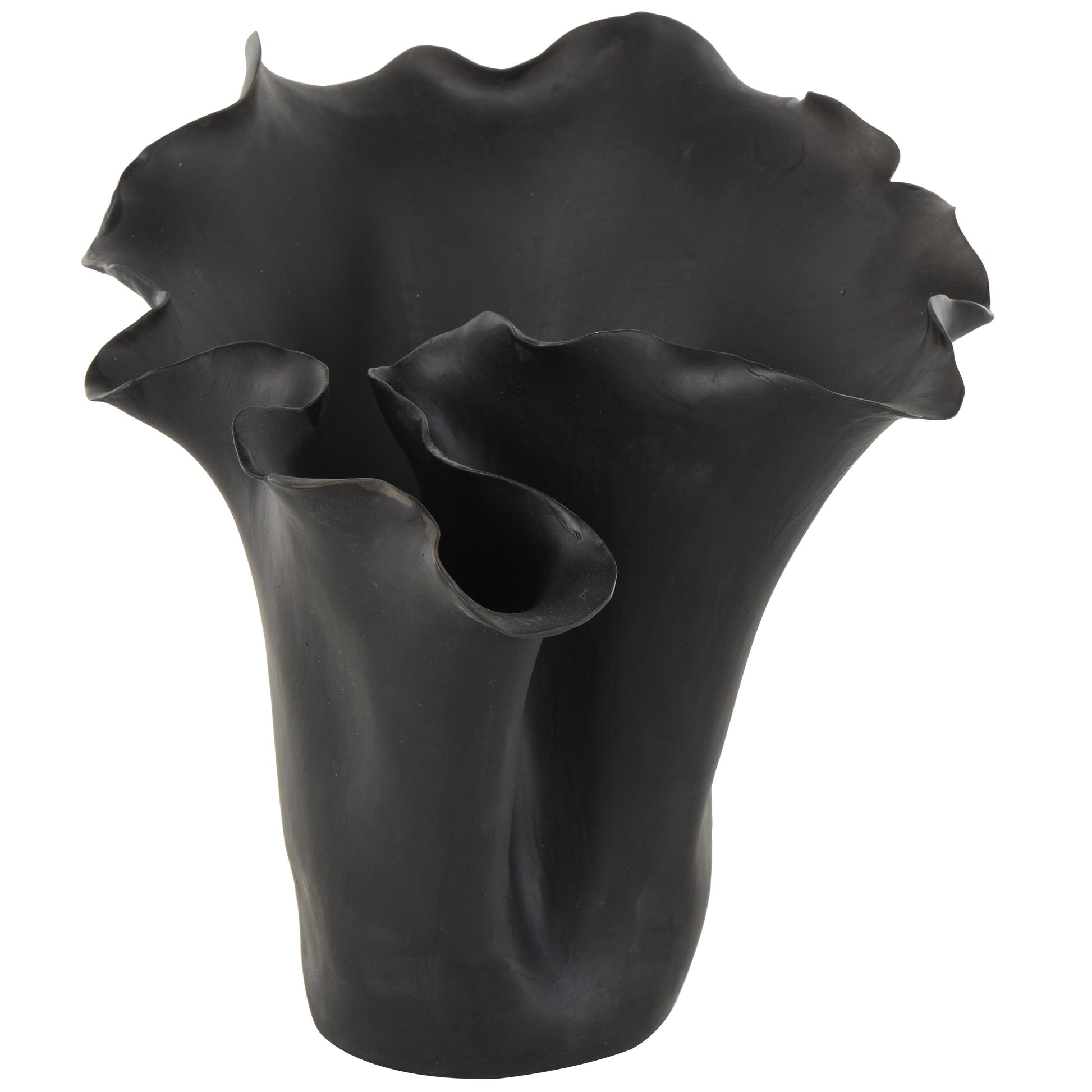Abstract Ceramic Floral Inspired Decorative Vase with Wavy Folded Rim