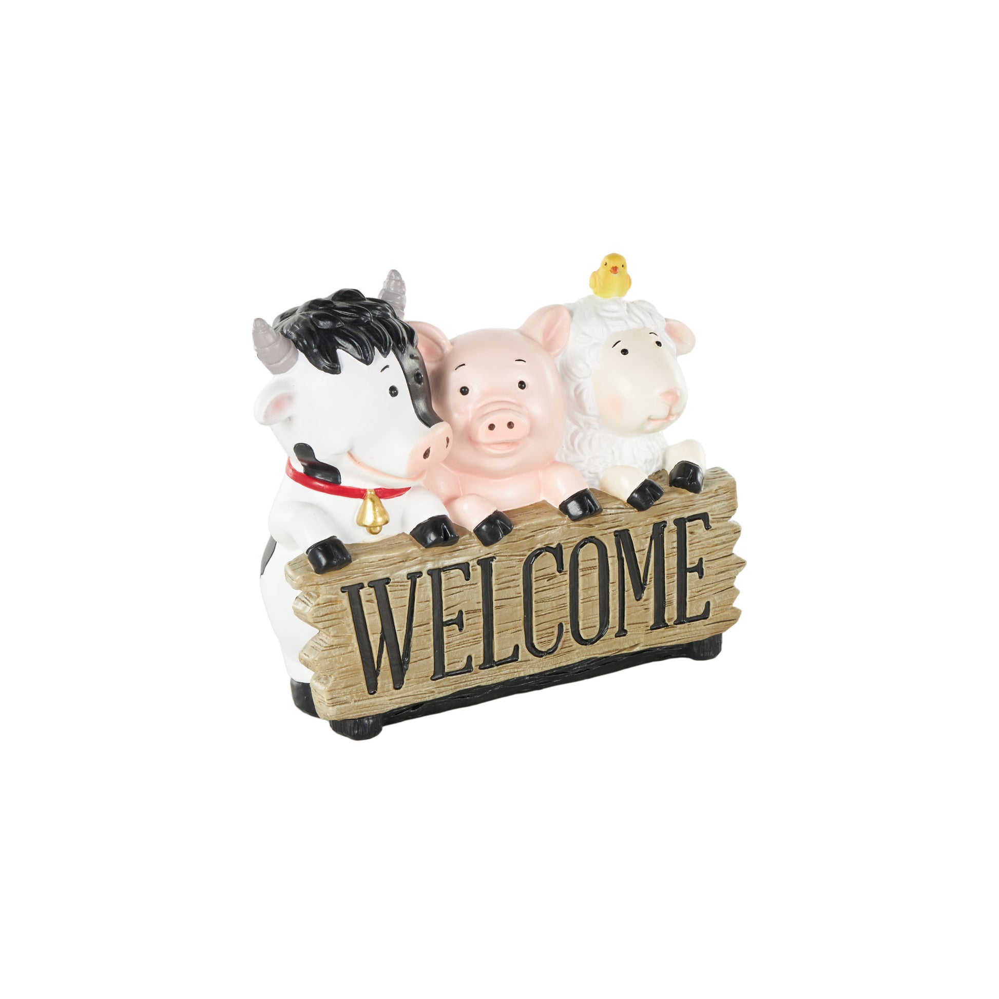 Farm Animals Multi Colored Polystone Decorative Sculpture with Brown Welcome Sign