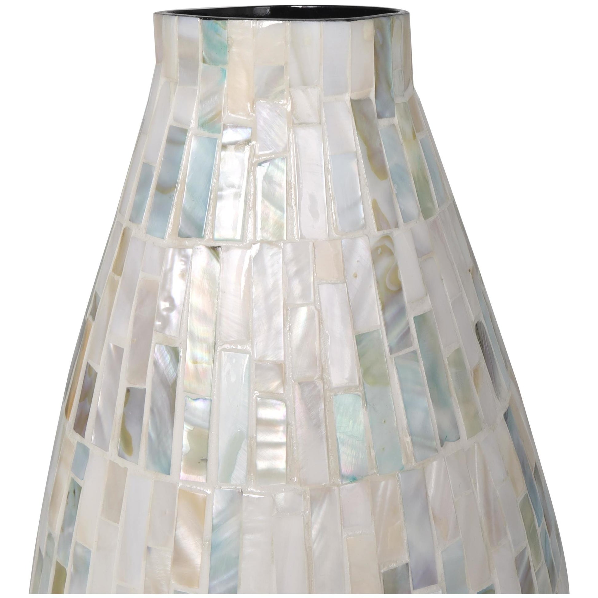 White Mother of Pearl Shell Handmade Mosaic Inspired Decorative Vase with Pastel Blue and Pink Accents