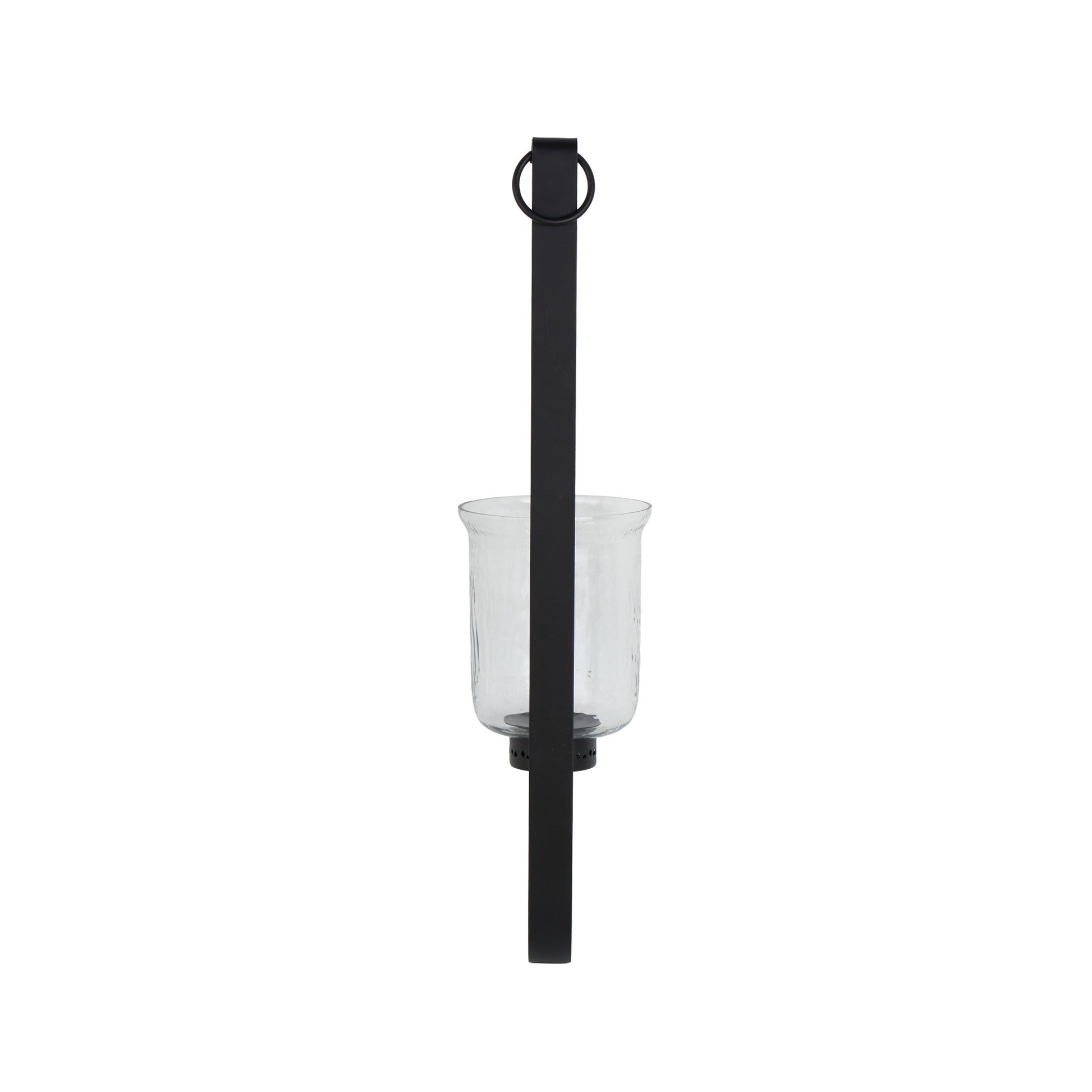 Scroll Black Metal Long Indoor Outdoor Wall Sconce with Hurricane Glass Holder