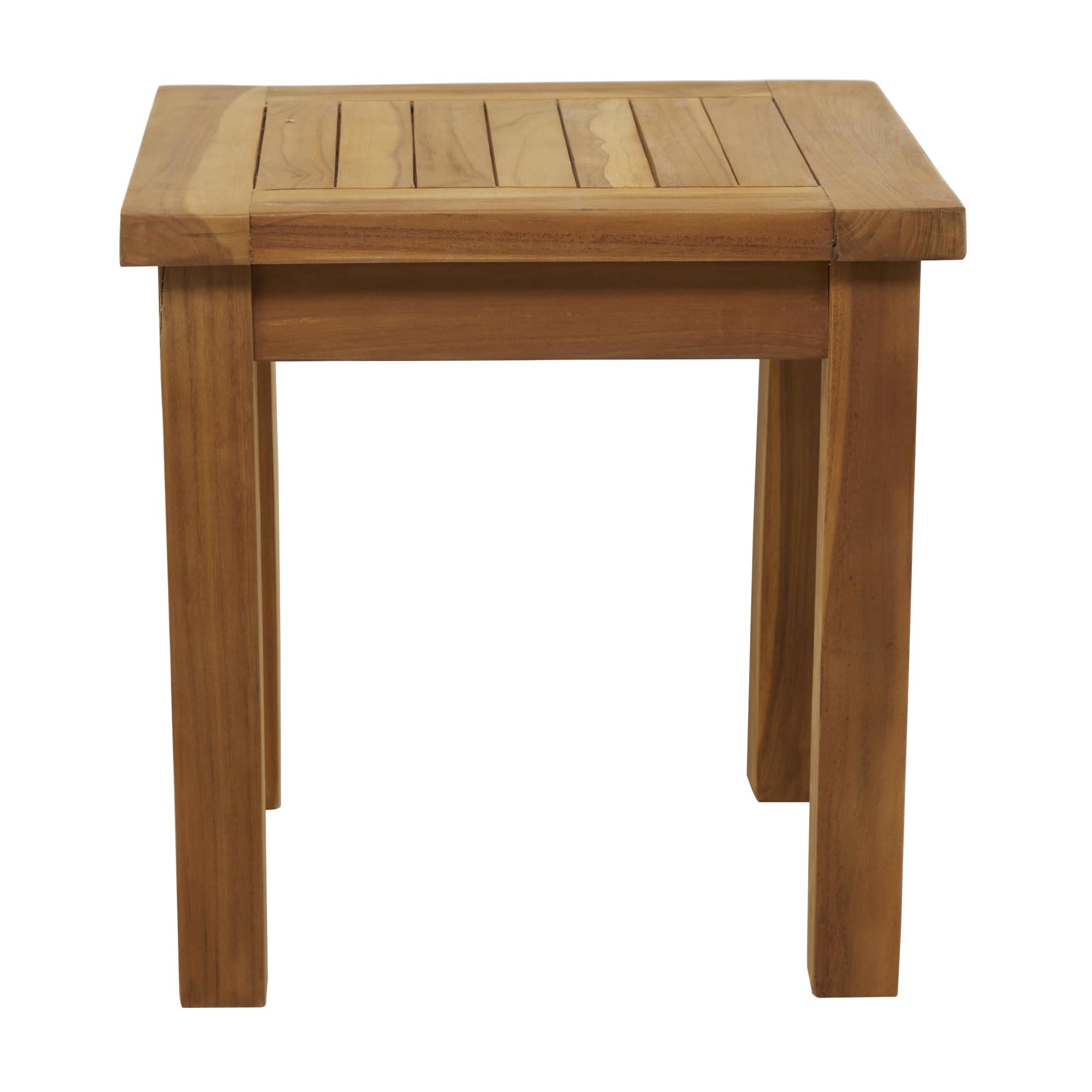 Brown Teak Wood Slatted End Table Outdoor Accent Table