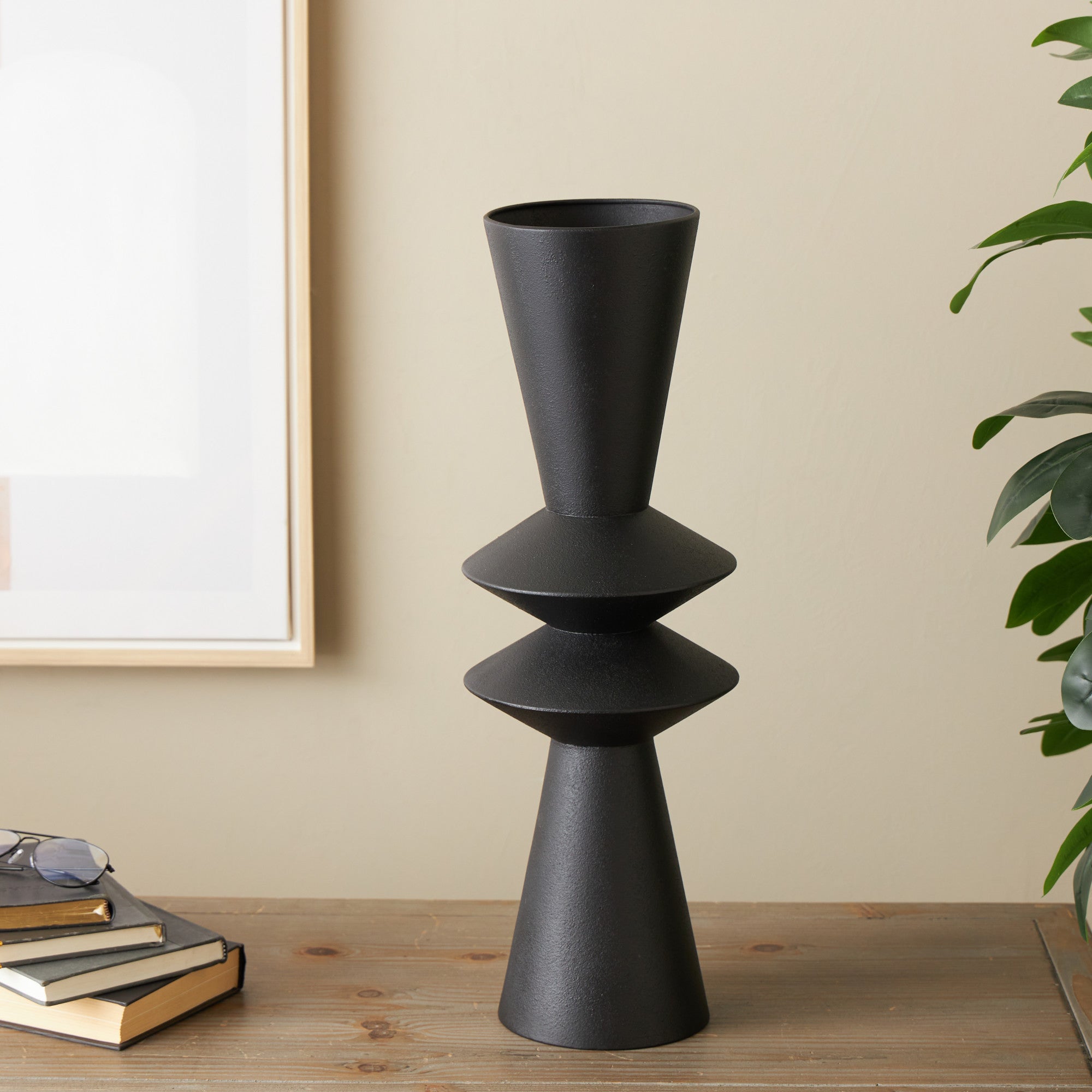 Black Metal Art Deco Fluted Decorative Vase