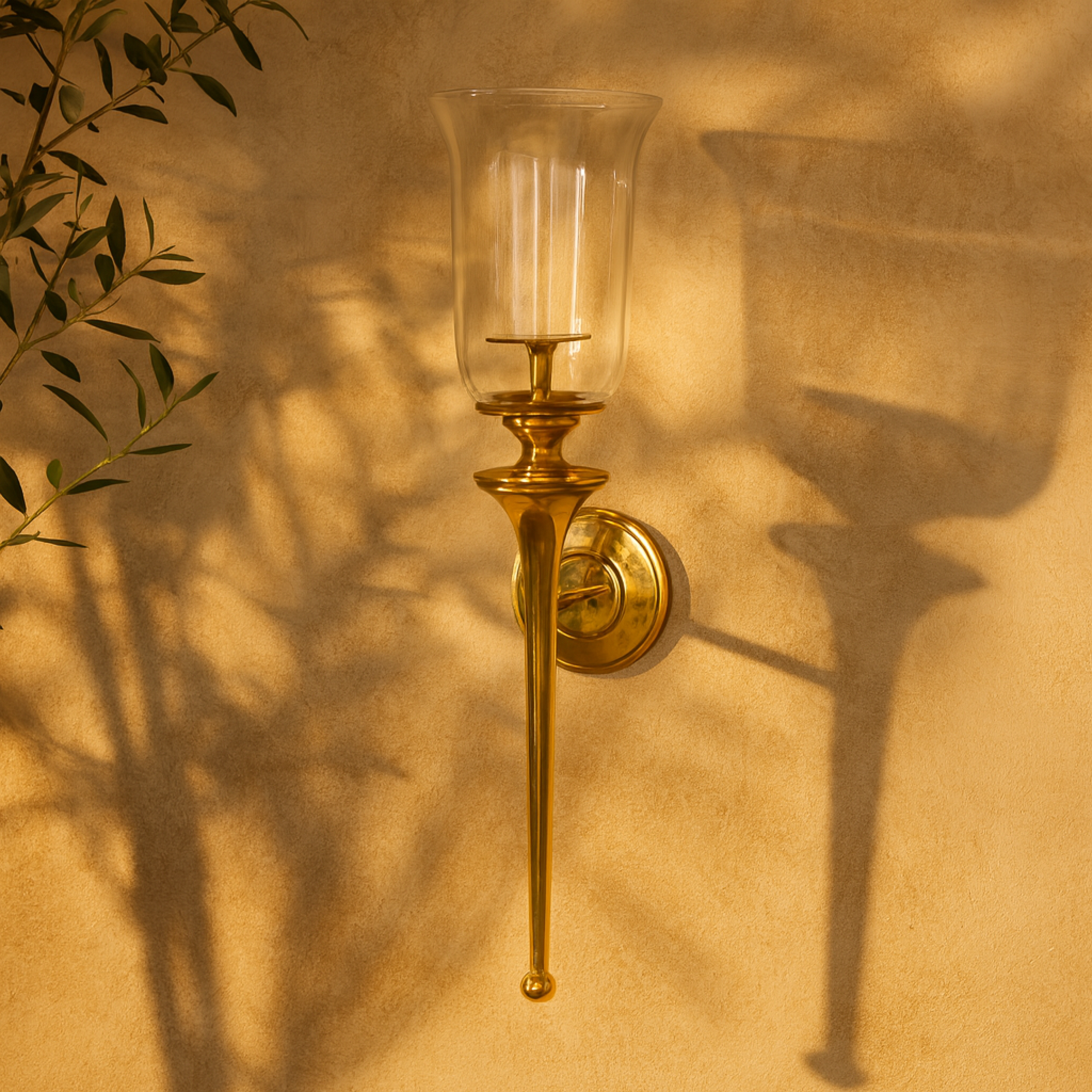 Gold Aluminum Metal Single Candle Indoor Outdoor Wall Sconce with Glass Holder