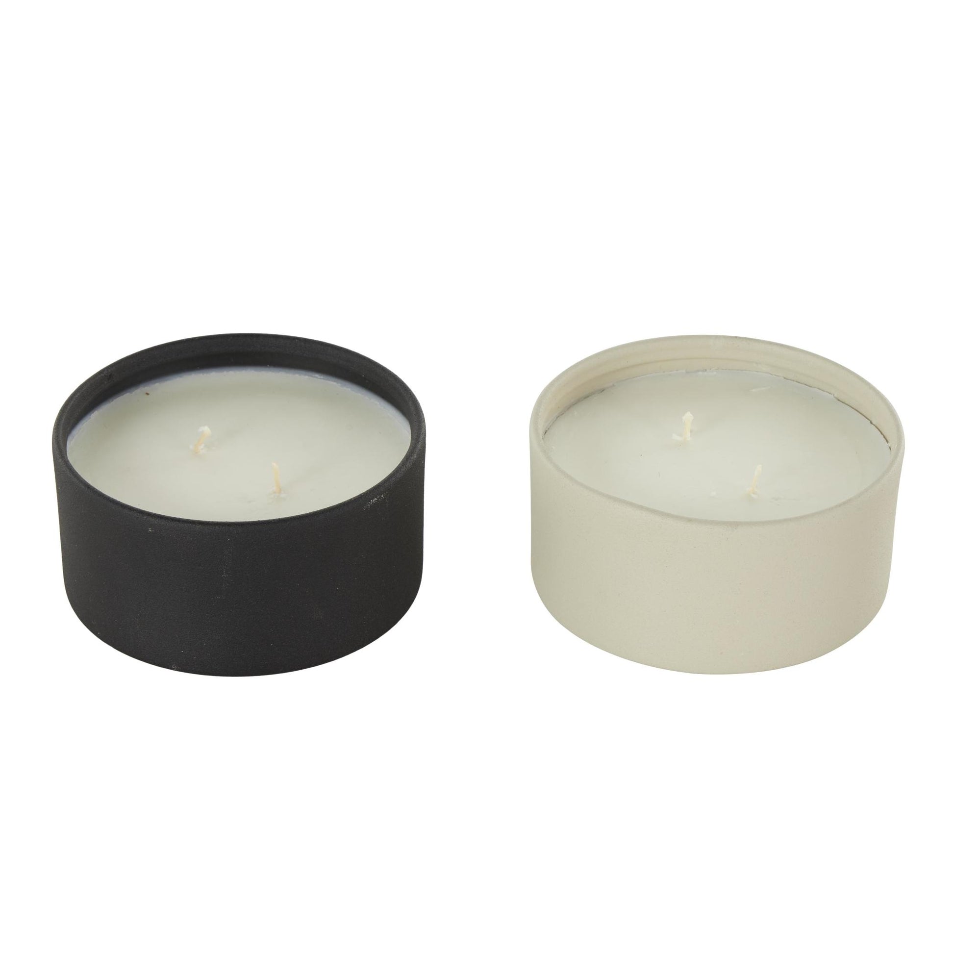 Set of 2 Metal Fresh Cotton / White Tea & Ginger Scented Textured 9oz 2 Wick Decorative Candle with White Wax