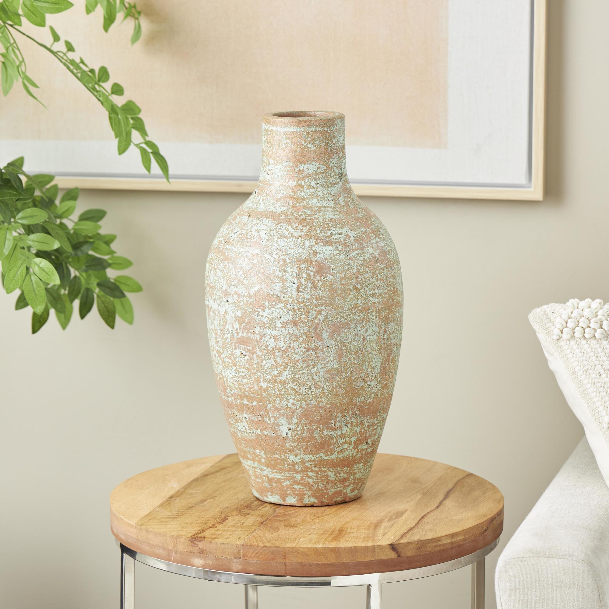 Brown Ceramic Antique Style Textured Patina Decorative Vase