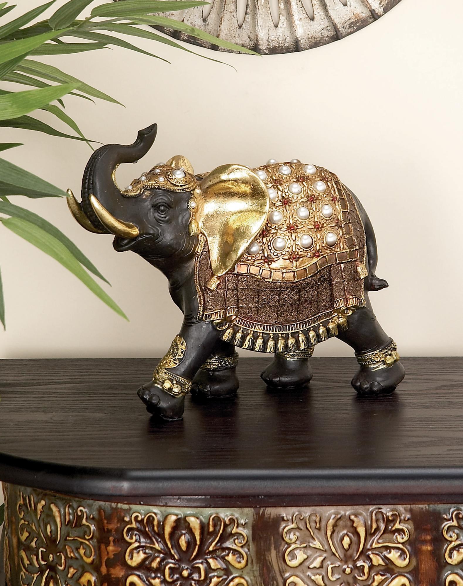 Elephant Brown Polystone Handmade Decorative Sculpture