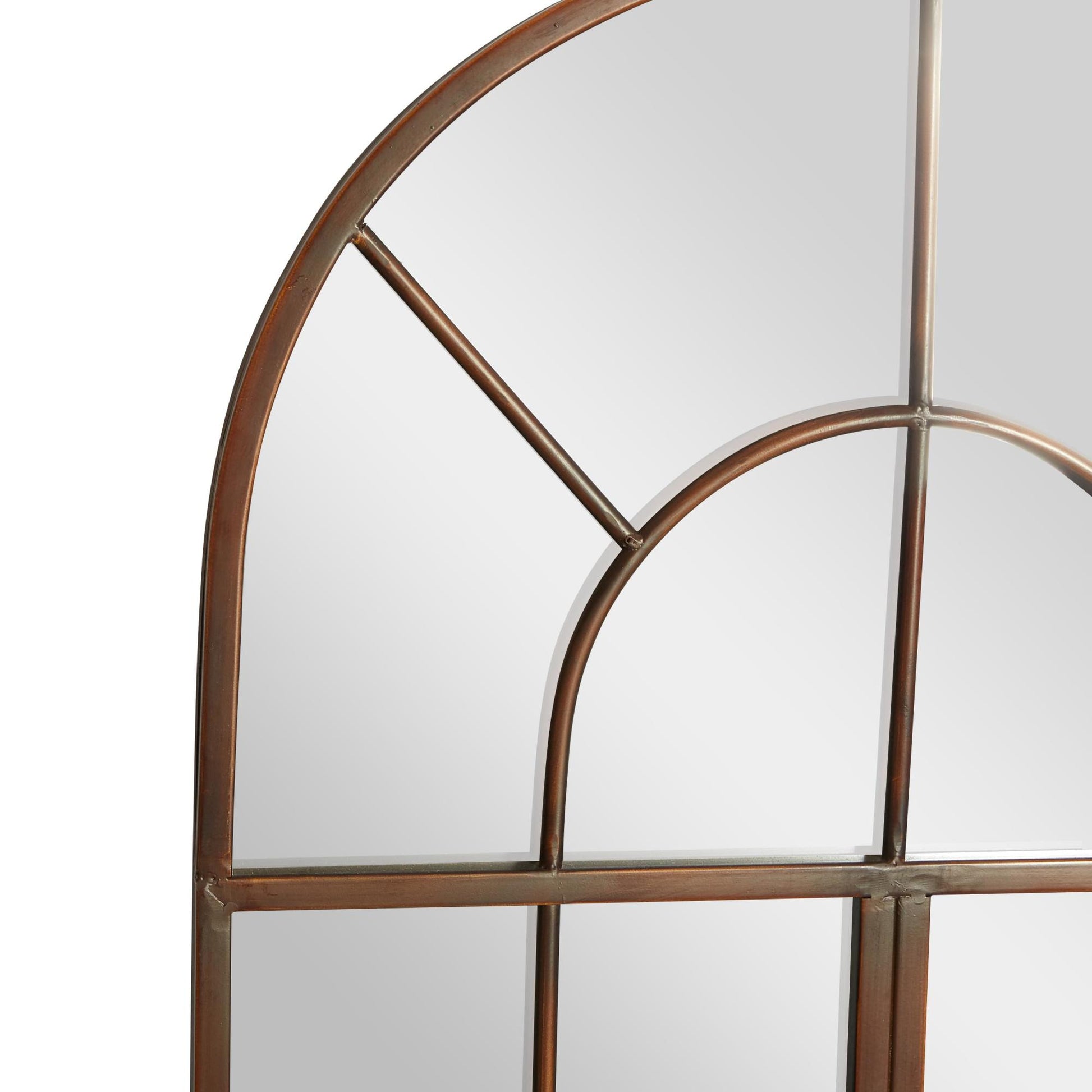 Brown Metal Arched Window Pane Room Wall Mirror