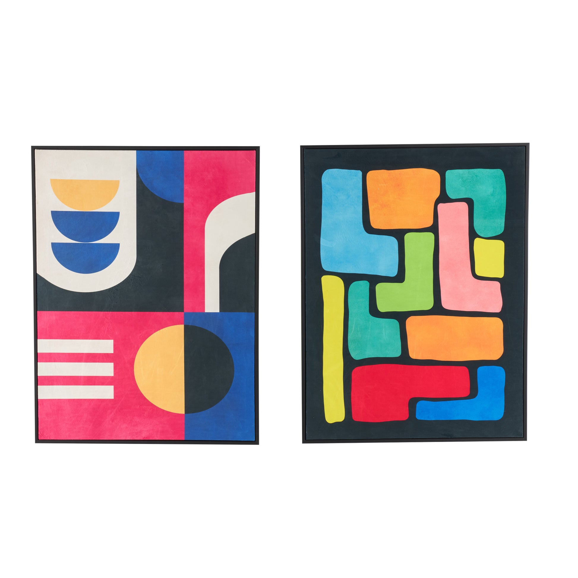 Set of 2 Geometric Multi Colored Canvas Living Room Framed Wall Art with Black Frame