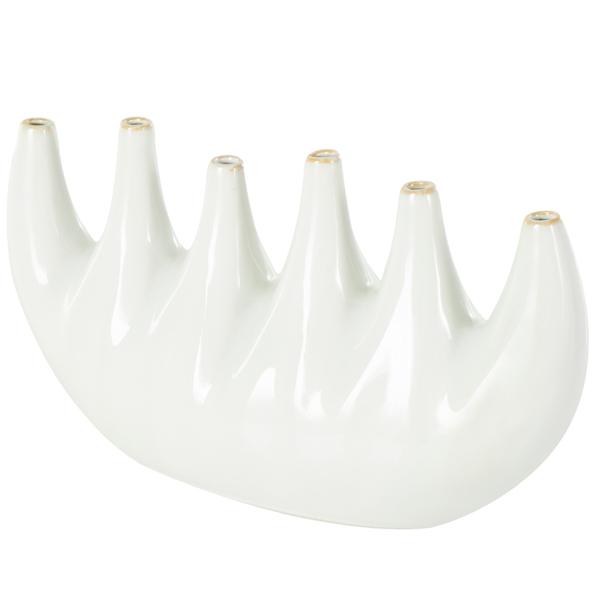 Abstract White Ceramic Decorative Vase with Multiple Openings