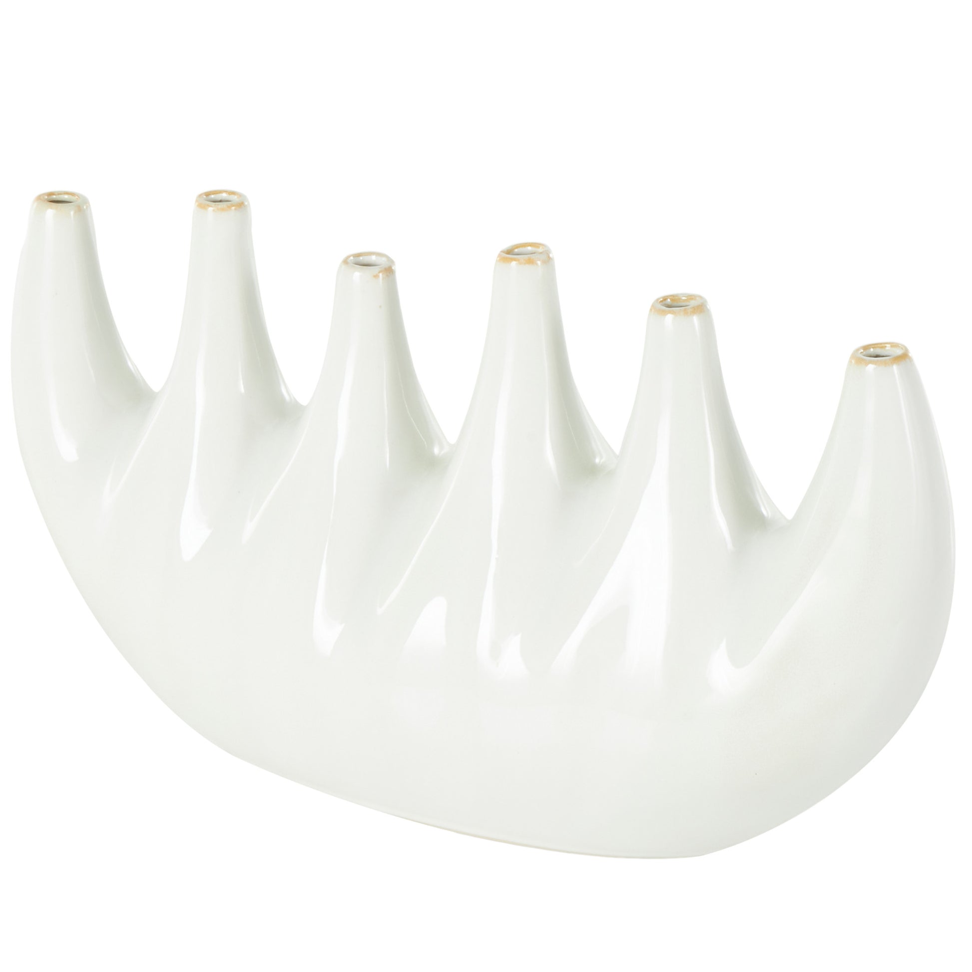 Abstract White Ceramic Decorative Vase with Multiple Openings