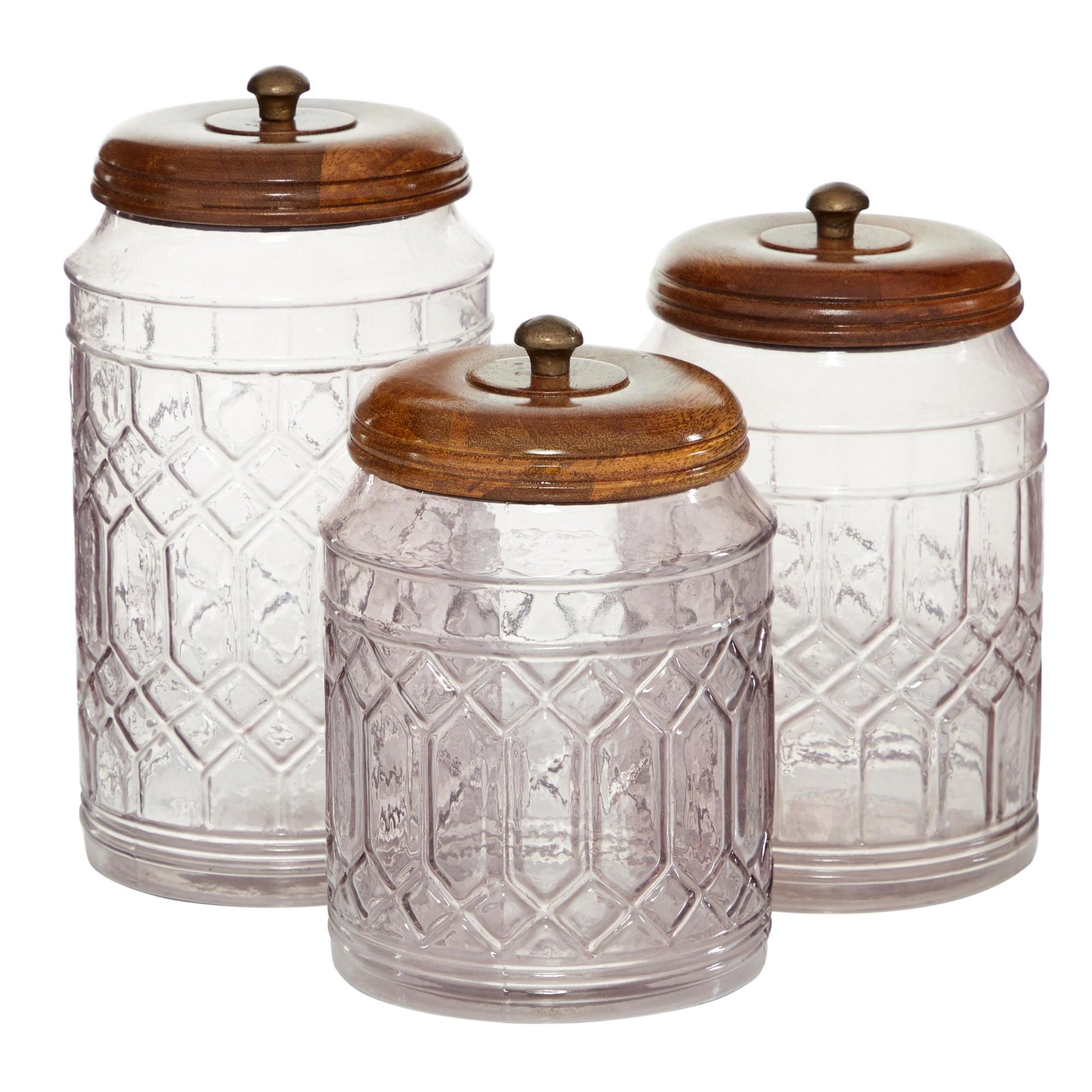 Set of 3 Clear Glass Living Room Decorative Jars with Wood Lids