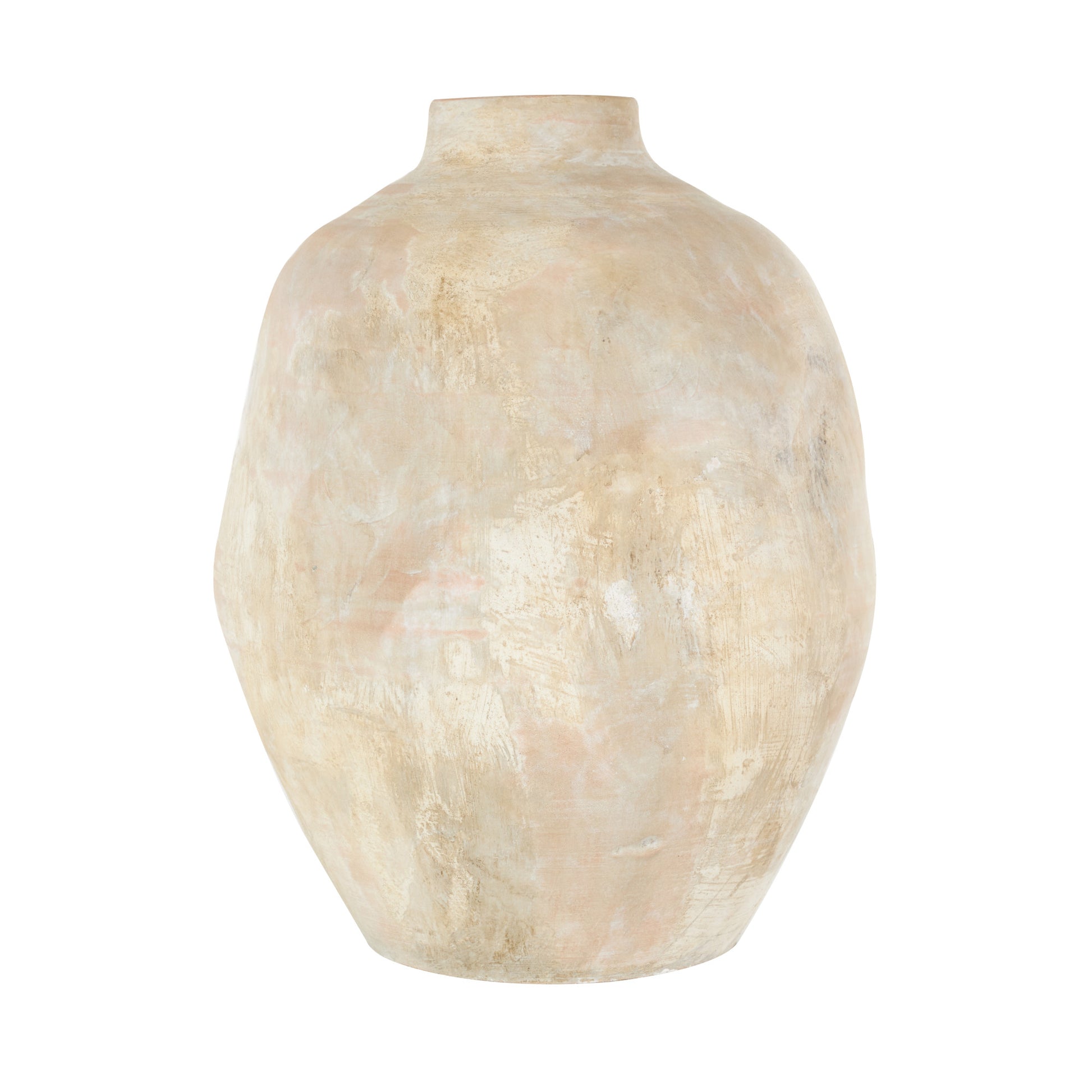 Beige Ceramic Antique Wide Decorative Vase with Shades of Pink