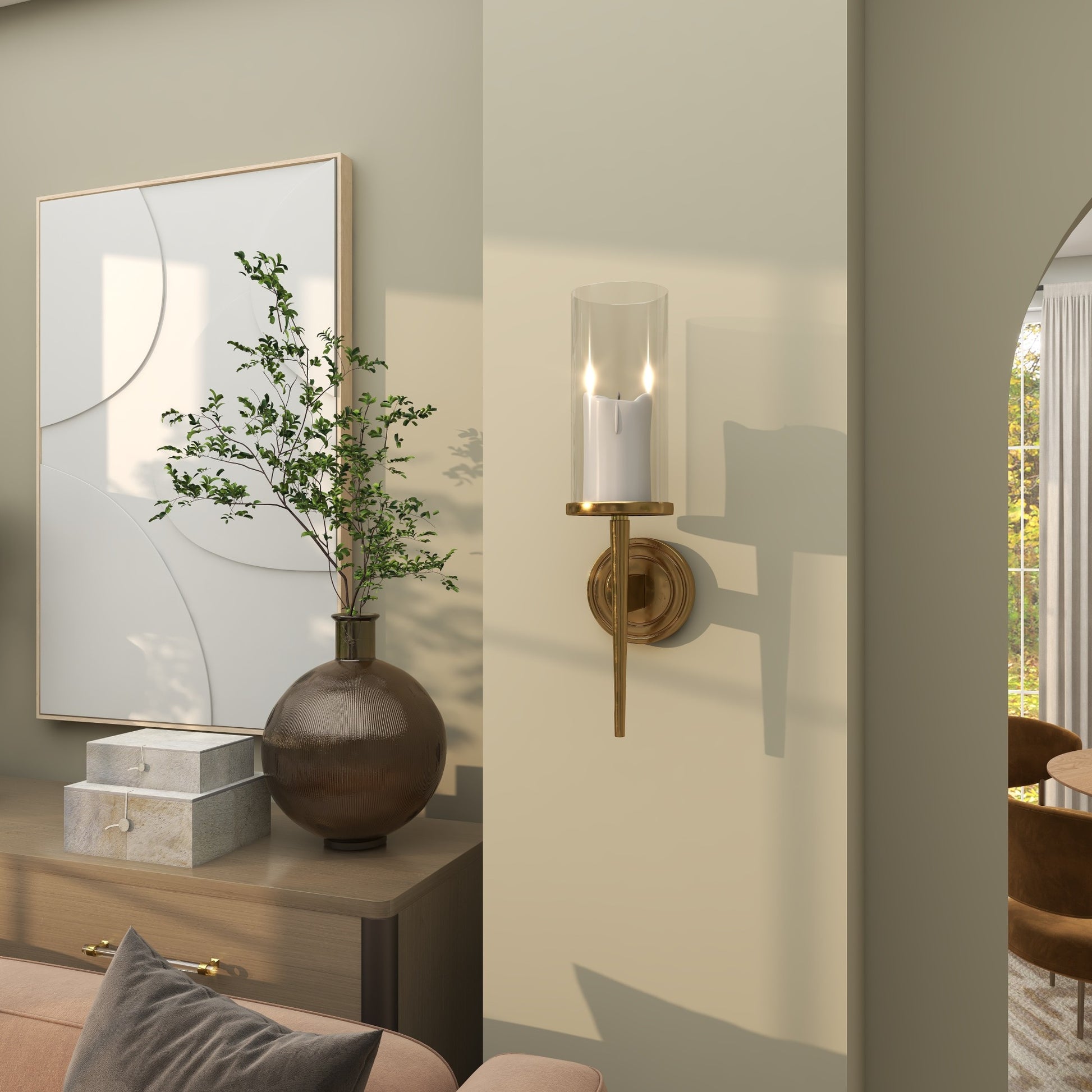 Aluminum Metal Single Candle Indoor Outdoor Wall Sconce with Glass Holder