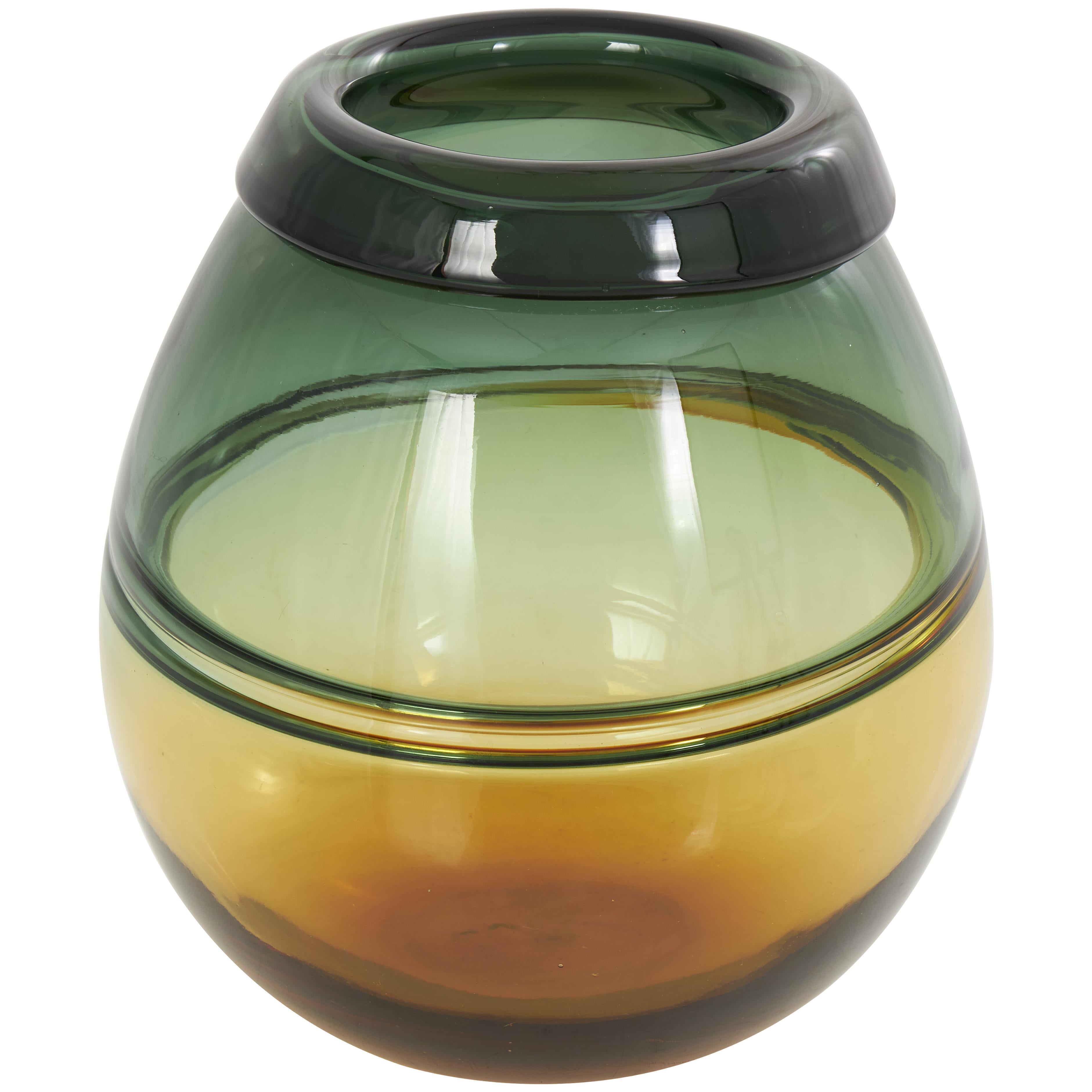 Green Glass Handmade Ombre Decorative Vase with Yellow Base