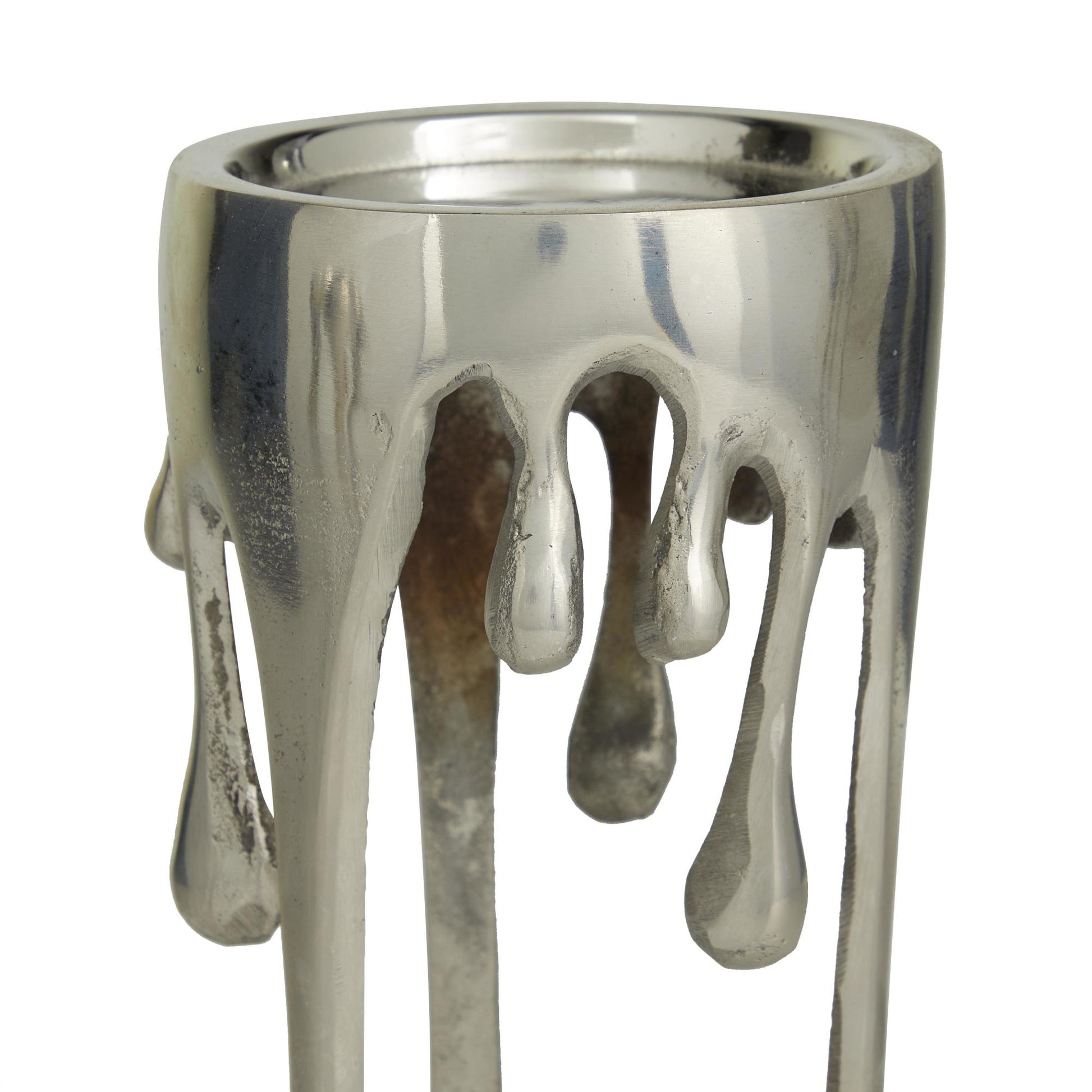 CosmoLiving by Cosmopolitan Set of 3 Abstract Aluminum Metal Drip Decorative Candle Holder with Melting Designed Legs