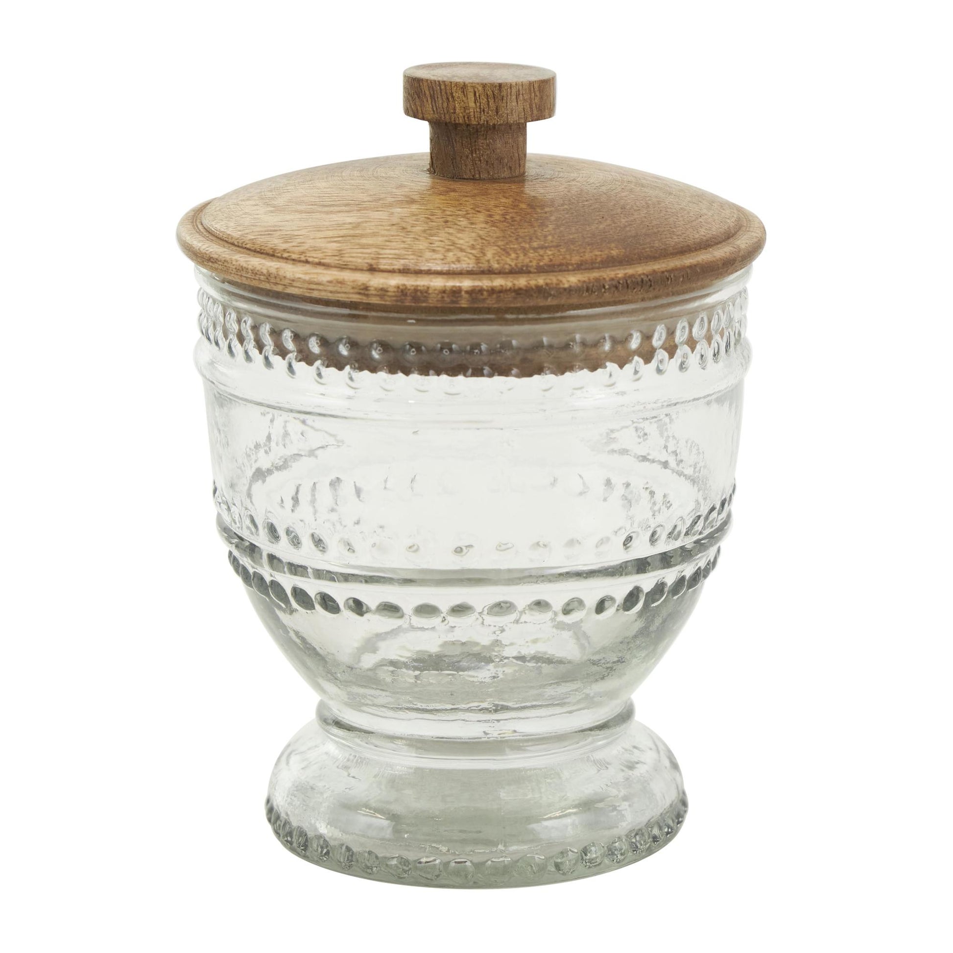 Set of 2 Clear Glass Beaded Living Room Decorative Jars with Wood Lids