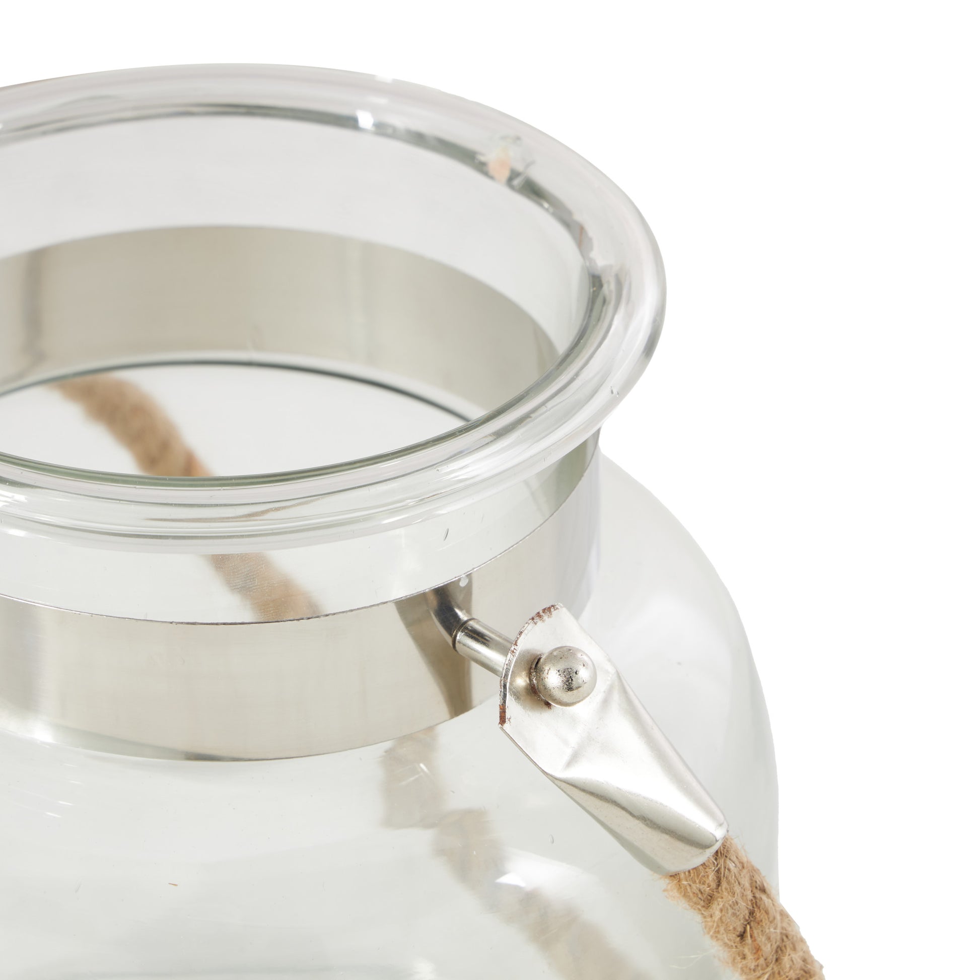 Clear Glass Handmade Decorative Indoor Outdoor Candle Lantern with Rope Handle