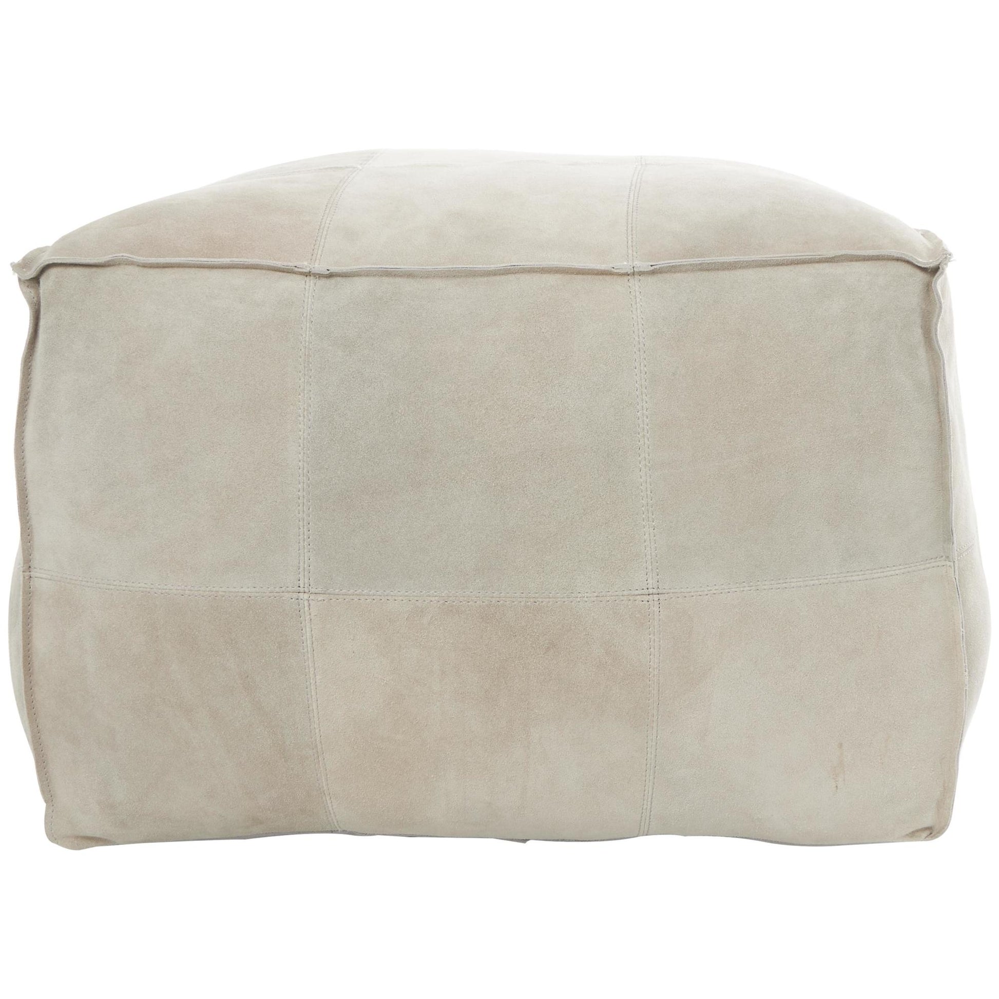 Leather Low Profile Square Stuffed Pouf with Patchwork Design