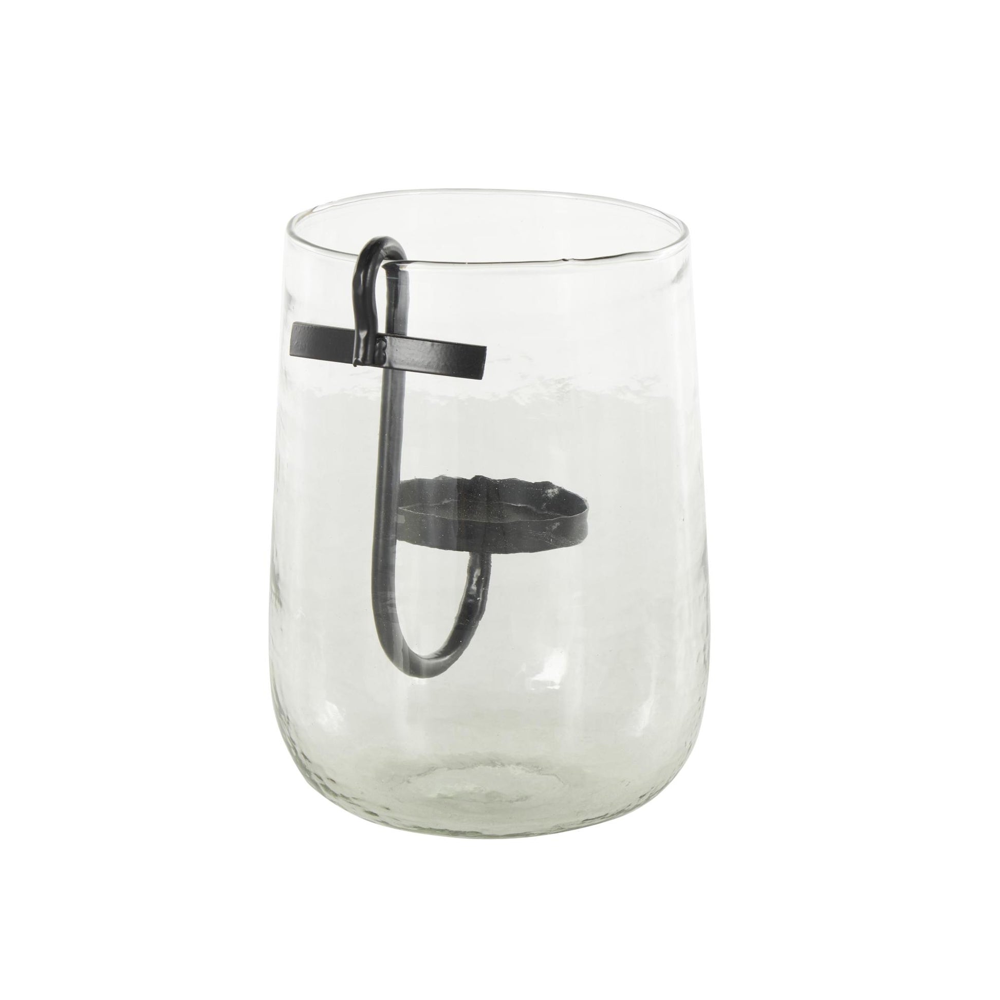 Clear Glass Decorative Candle Holder with Black Metal Accents