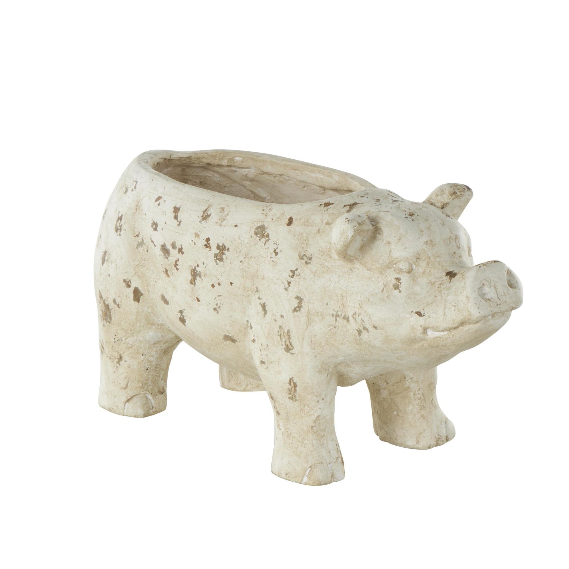 Pig Light Brown Magnesium Oxide Indoor Outdoor Planter with Distressed Details