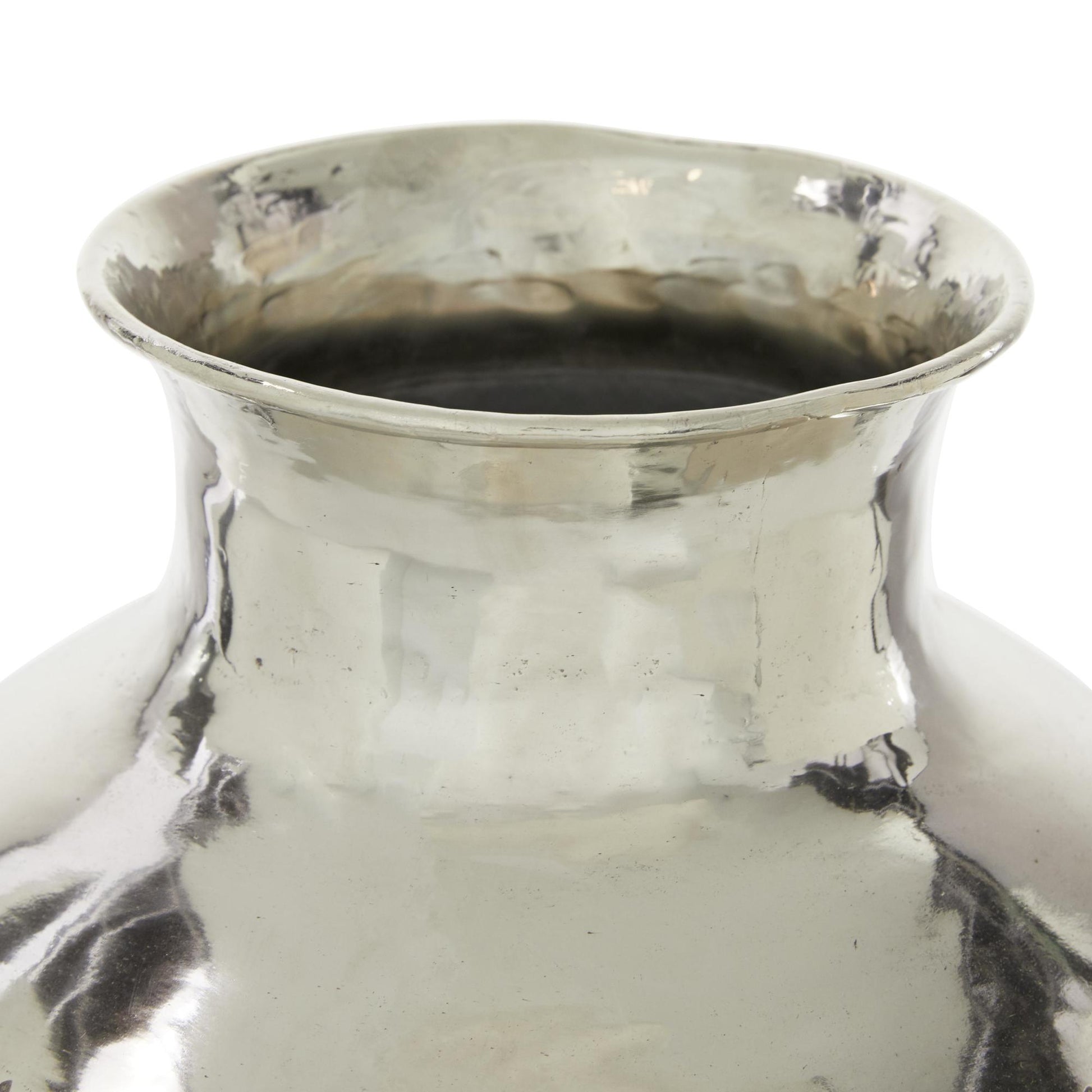 Silver Aluminum Metal Round Engraved Decorative Vase