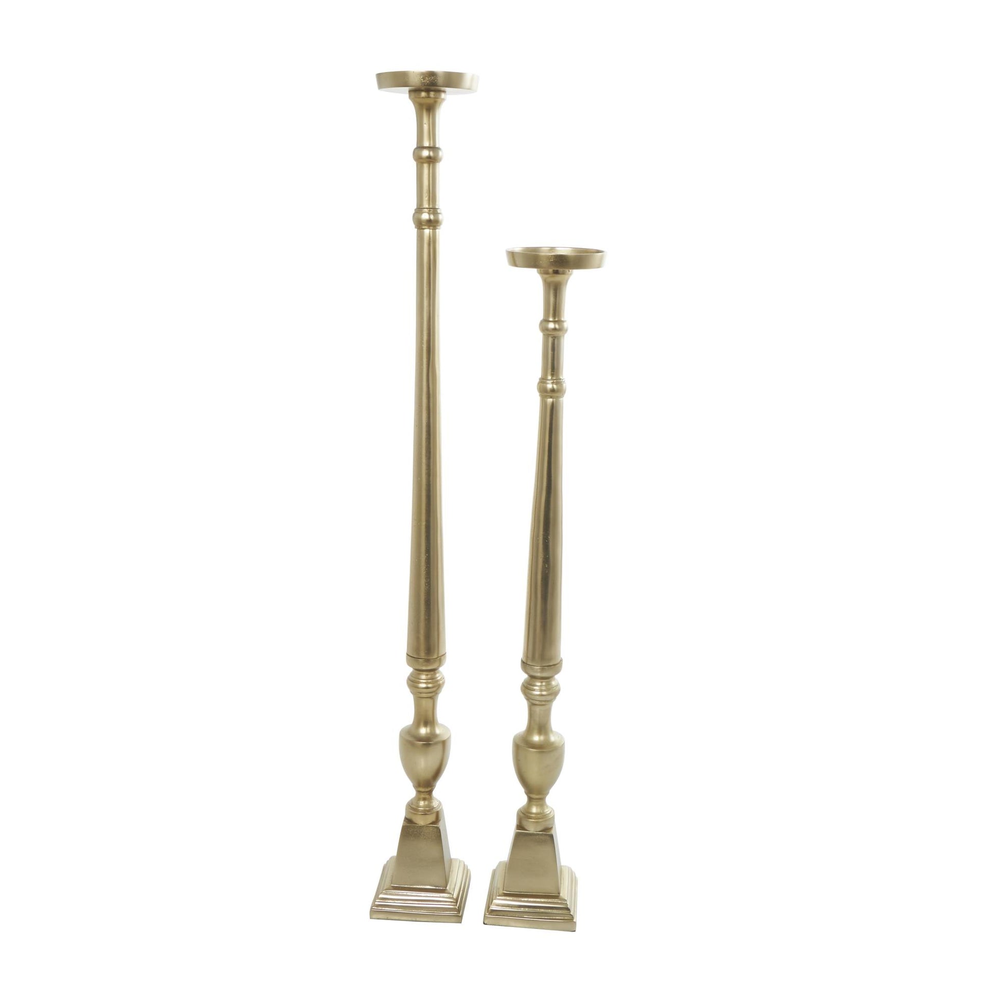 Set of 2 Aluminum Metal Tall Floor Decorative Candle Holder