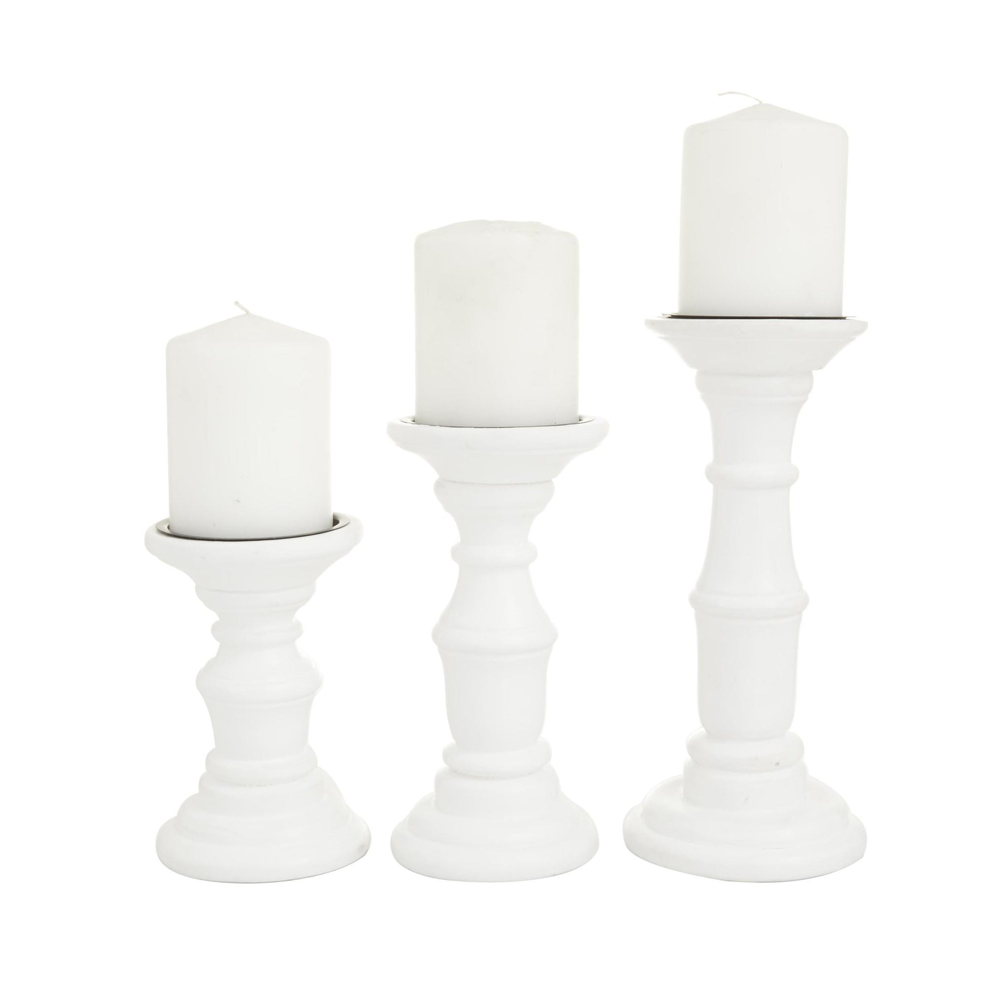 Set of 3 Mango Wood Turned Style Pillar Decorative Candle Holder