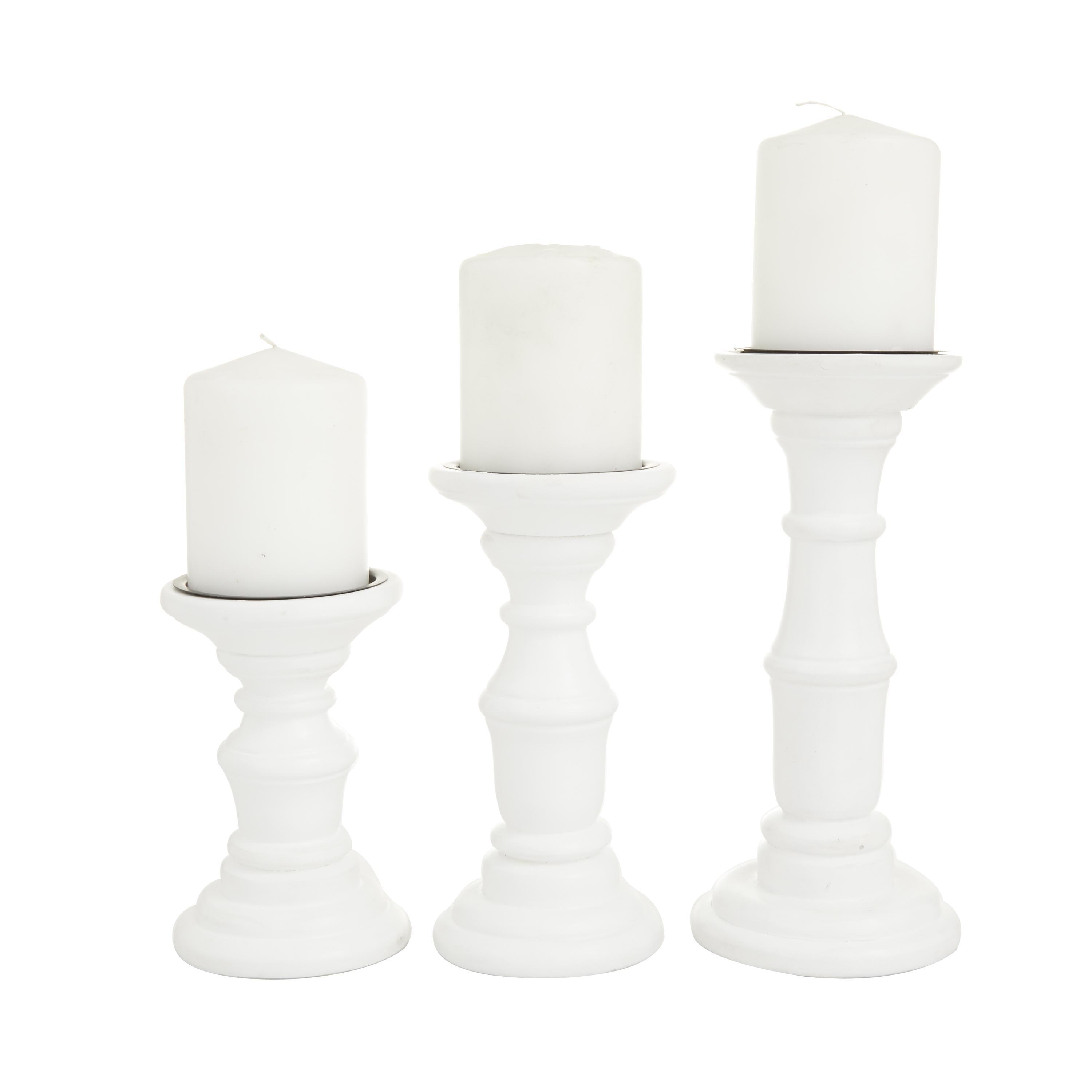 Set of 3 Mango Wood Turned Style Pillar Decorative Candle Holder