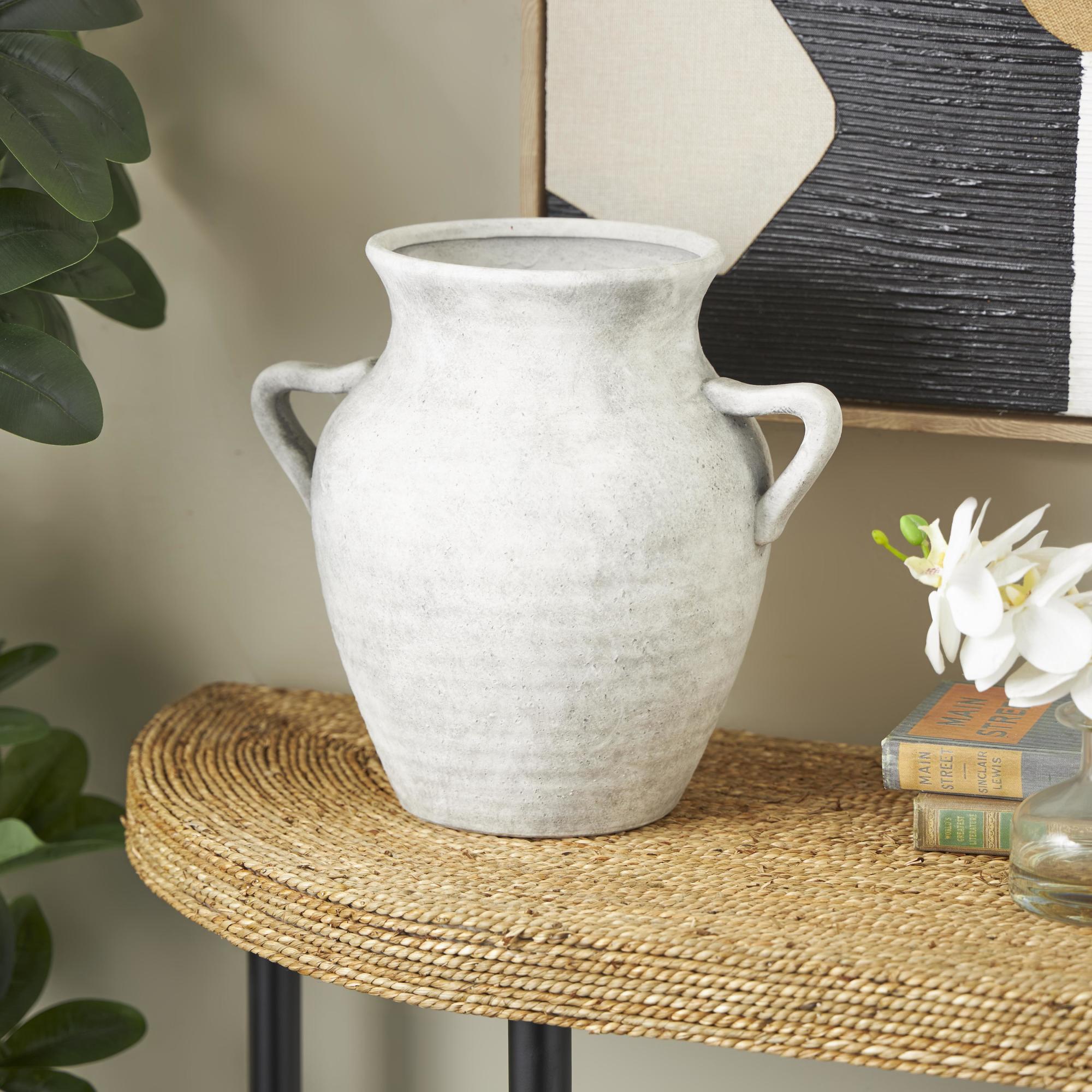 Ceramic Antique Style Textured Decorative Vase with Handles