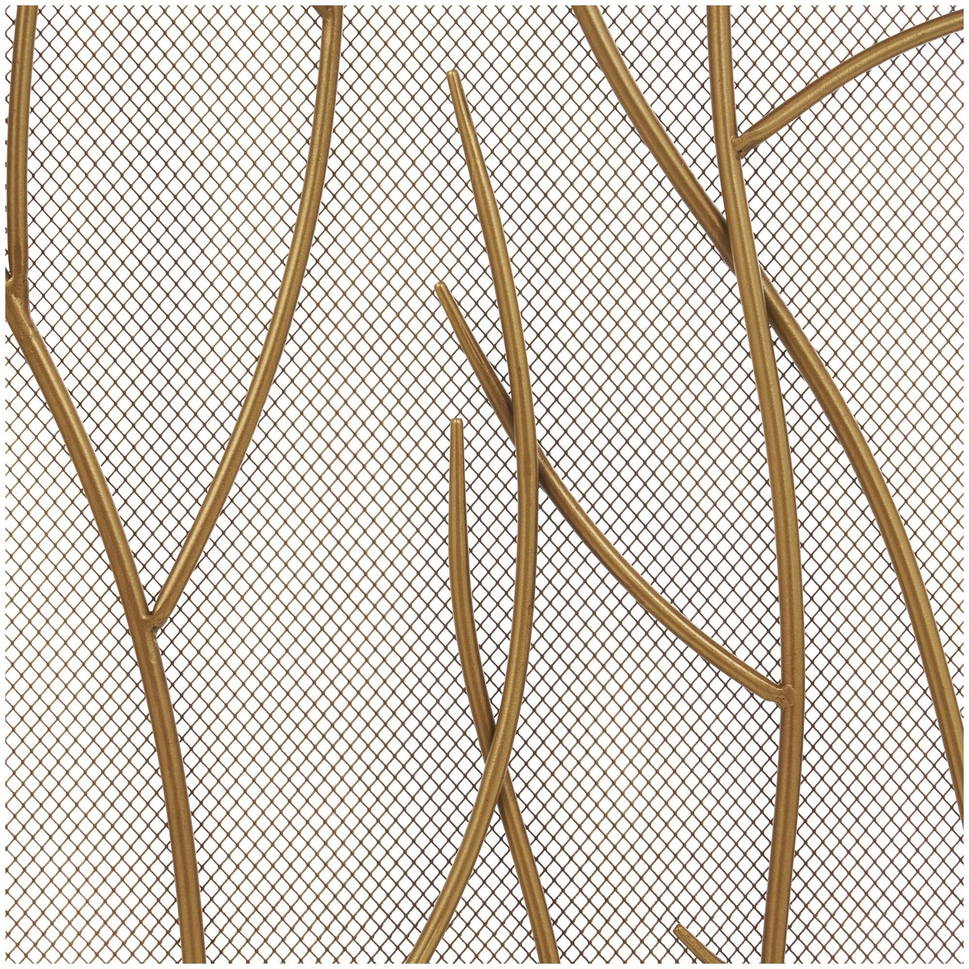 Tree Brass Metal Branch Single Panel Living Room Fireplace Screen with Mesh Netting